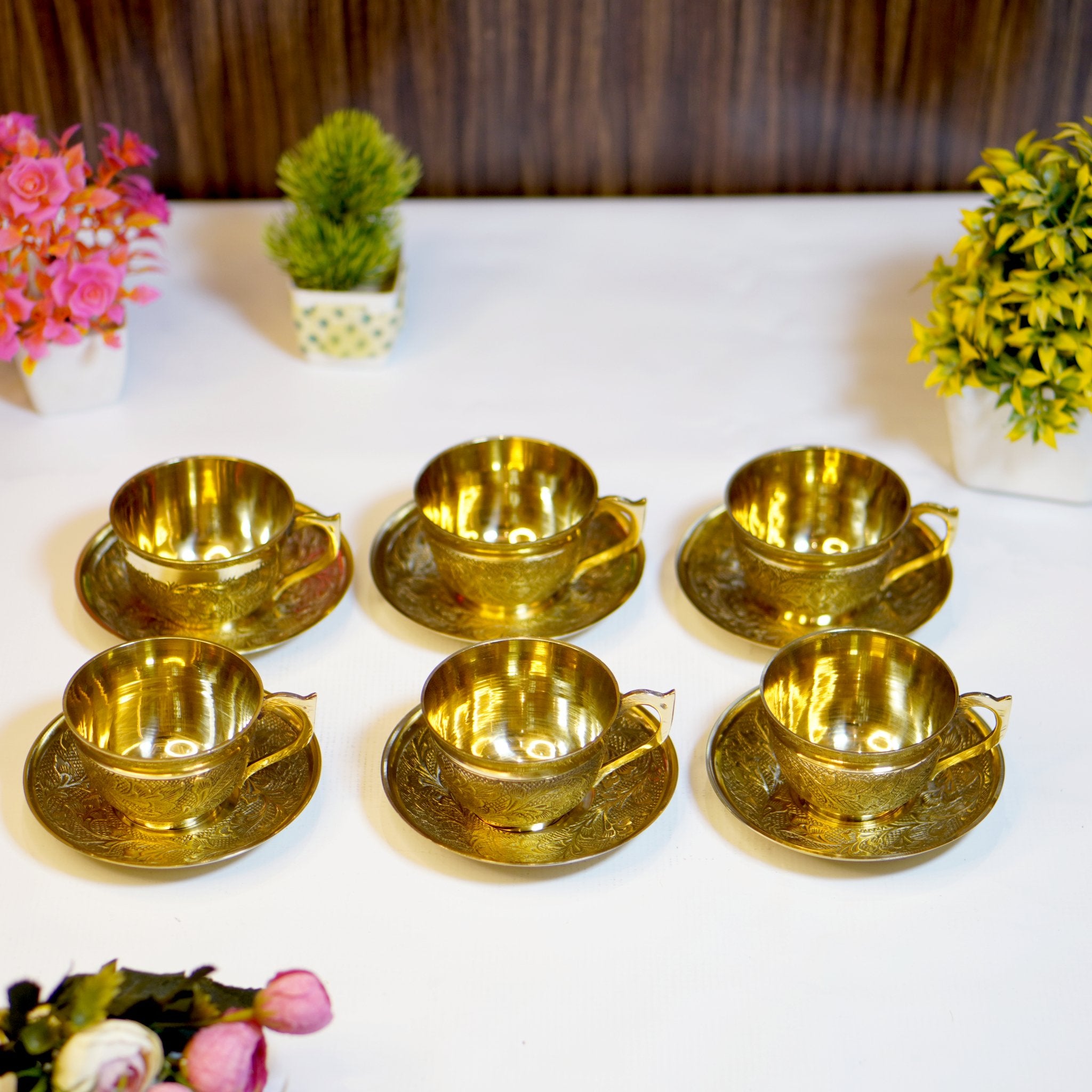Golden Brass Cup and Saucer - Brass Globe -
