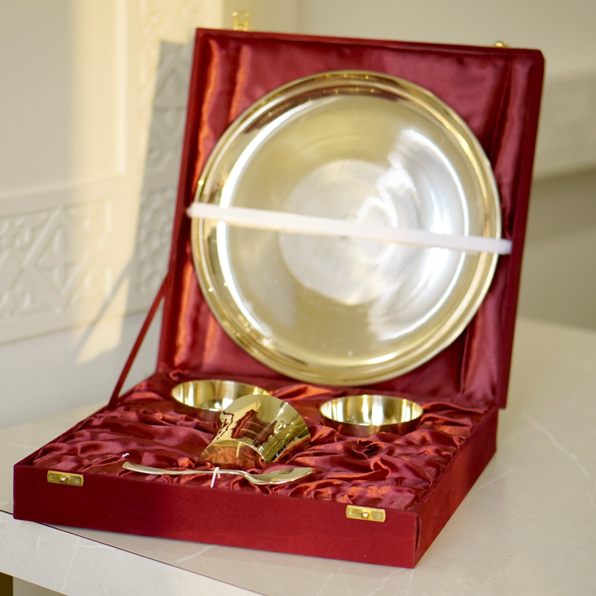 Kansa set with velvet box in matte and glossy finish - Brass Globe -