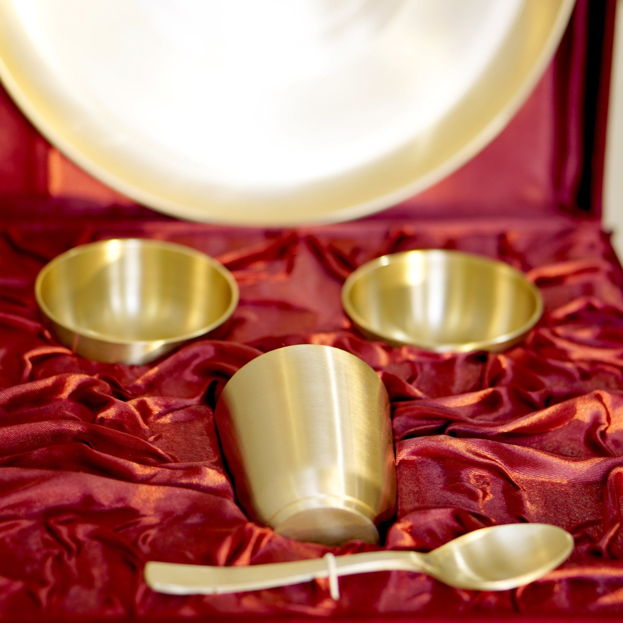 Kansa set with velvet box in matte and glossy finish - Brass Globe -