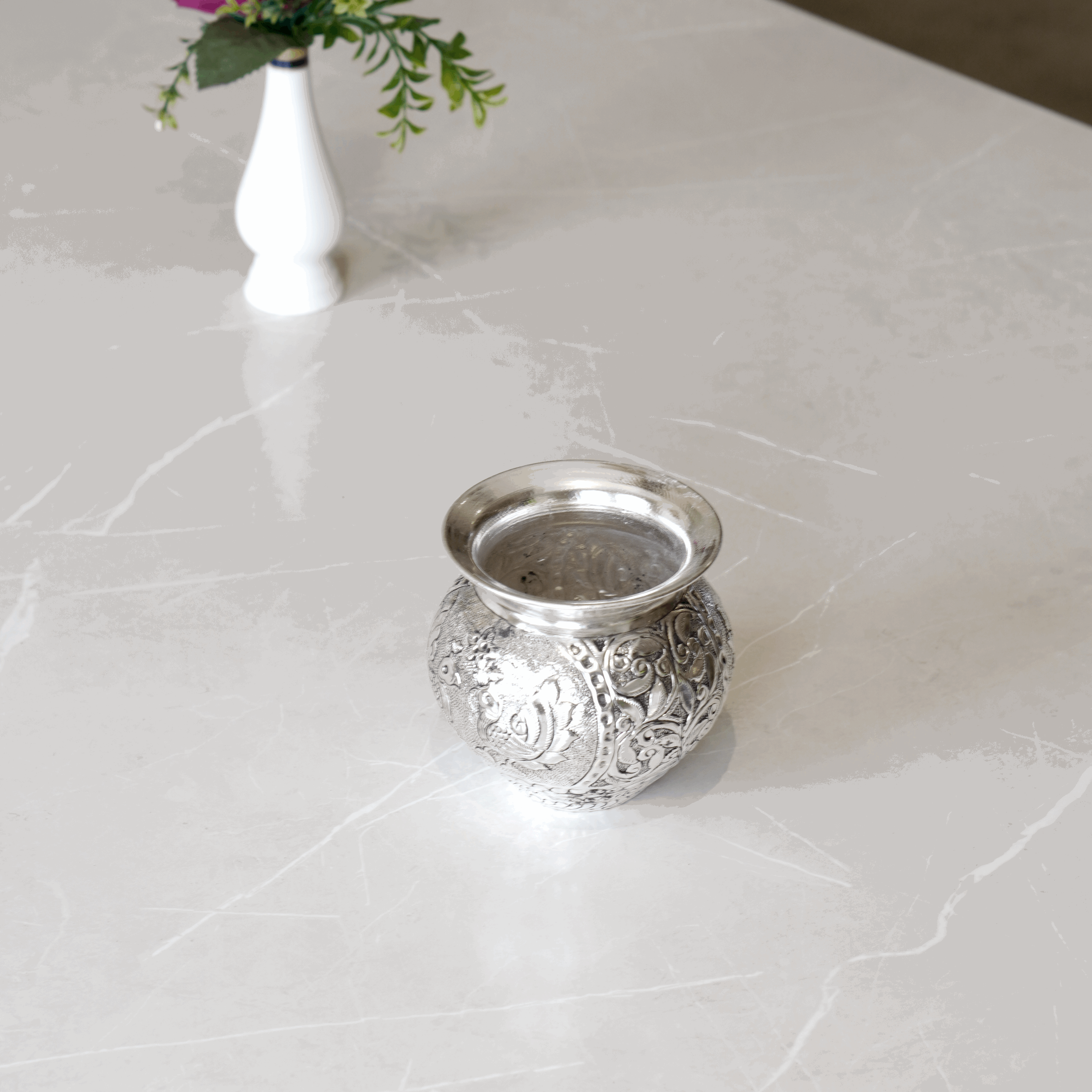 Brass Mayur Lota / Kalash with Silver Finish