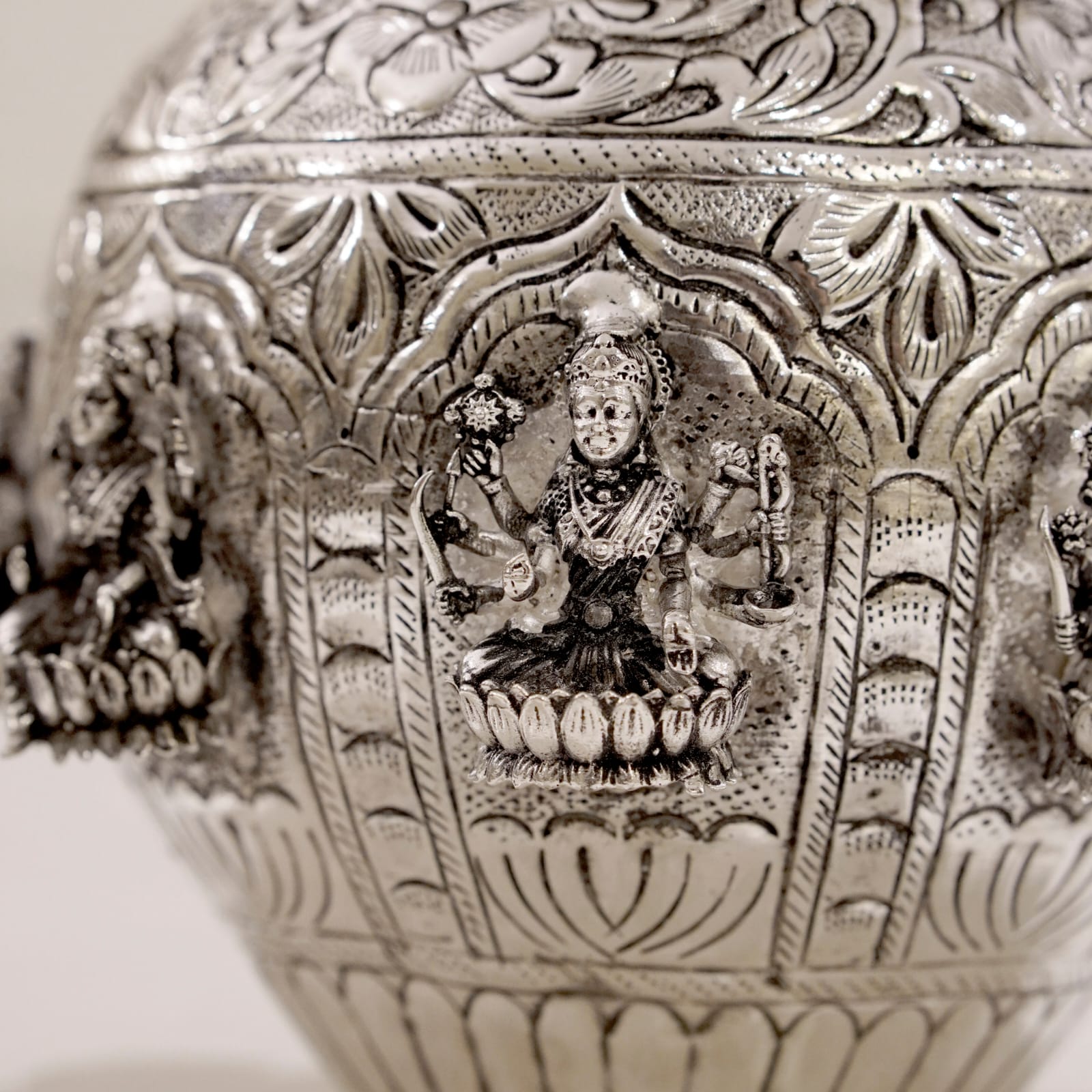 Brass Ashtalakshmi Kalash with Silver Finish