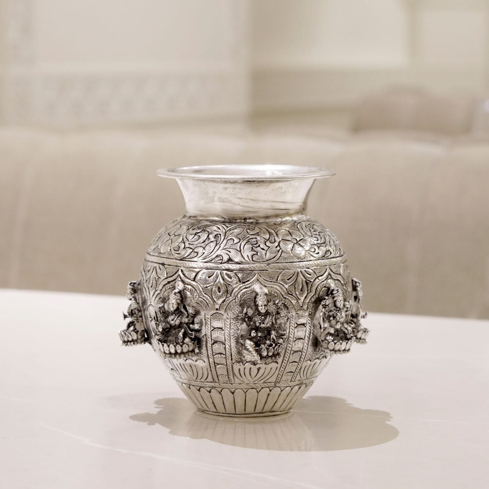 Brass Ashtalakshmi Kalash with Silver Finish