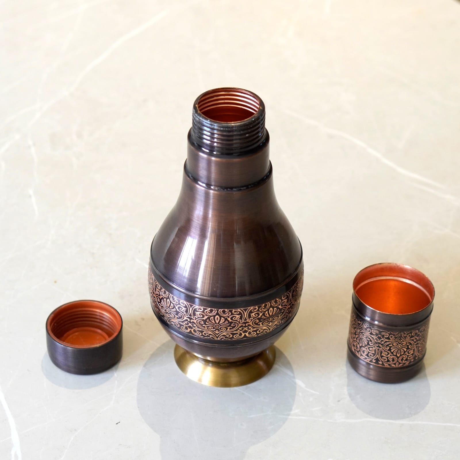 Copper Surahi Jug with Glass