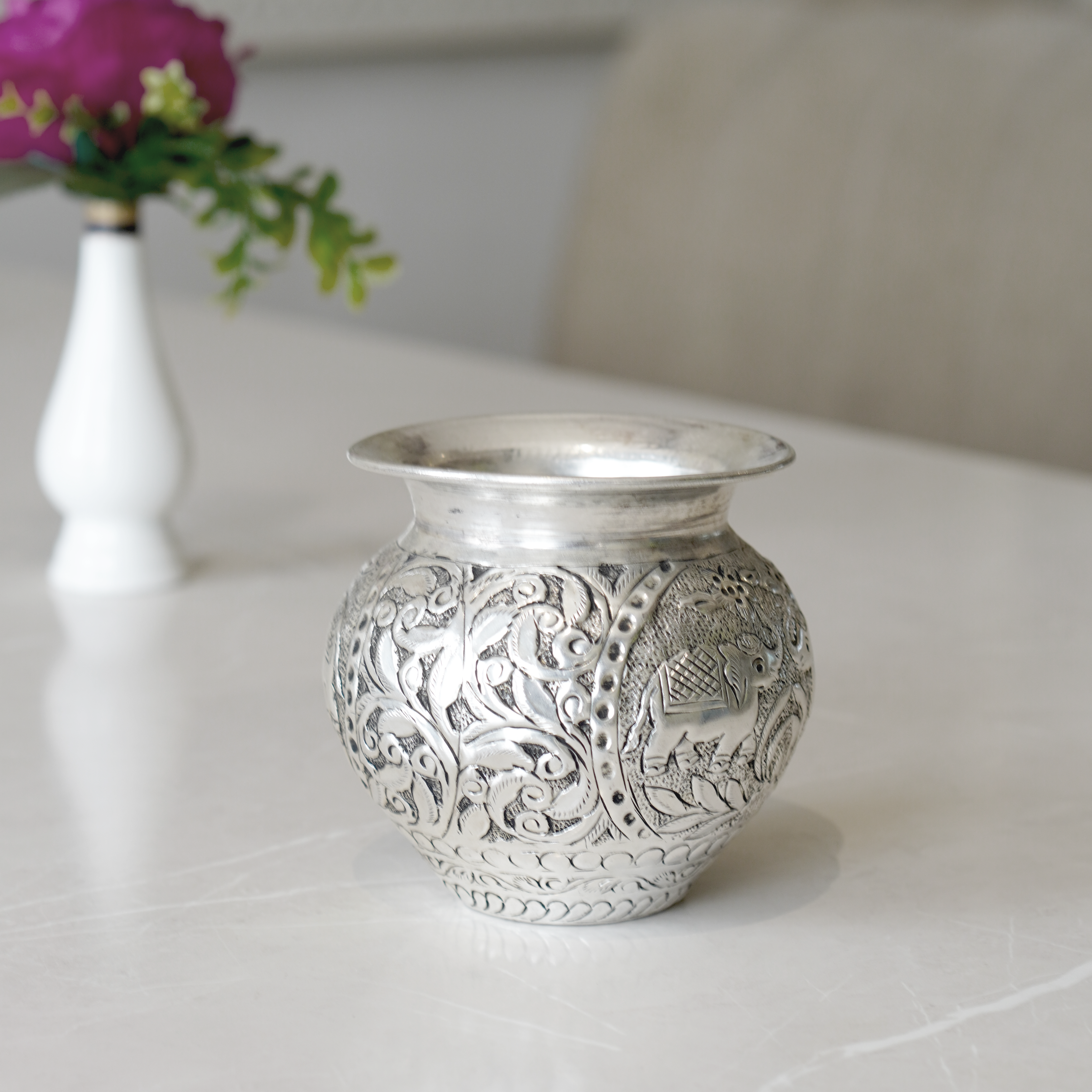 Brass Gaj Lota / Kalash with Silver Finish