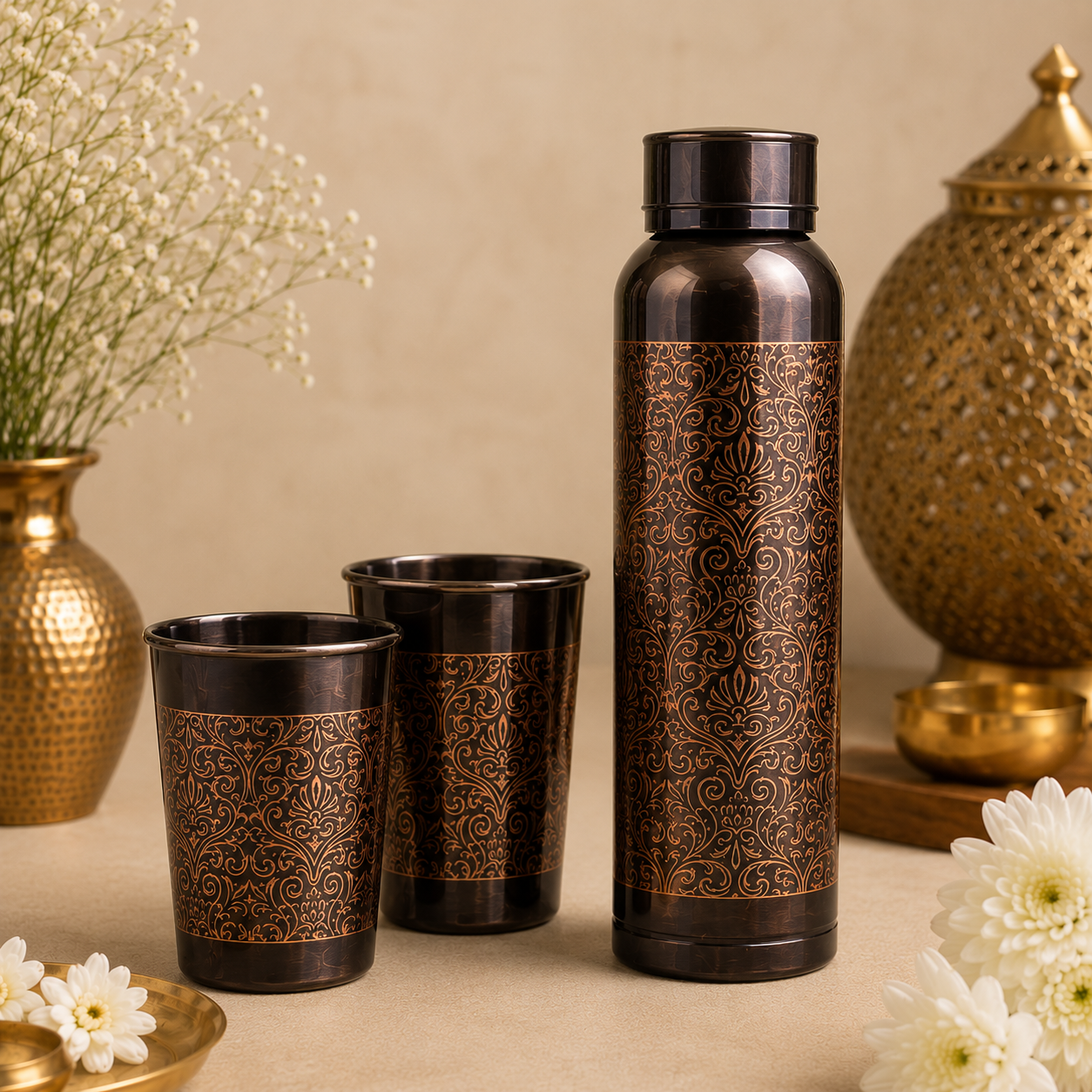 Copper Bottle and Glasses Gift Set