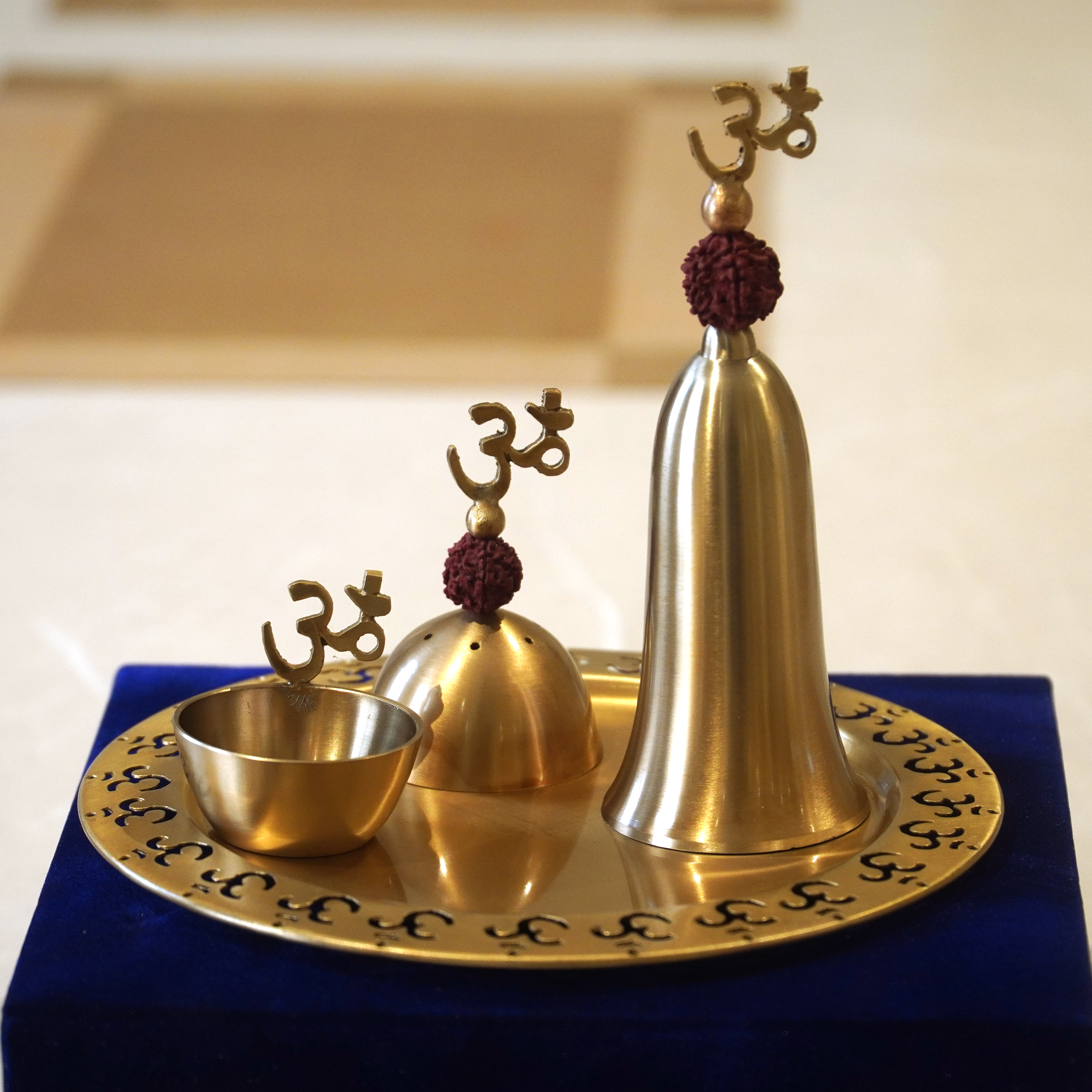 Om Brass Pooja Set with Velvet Box