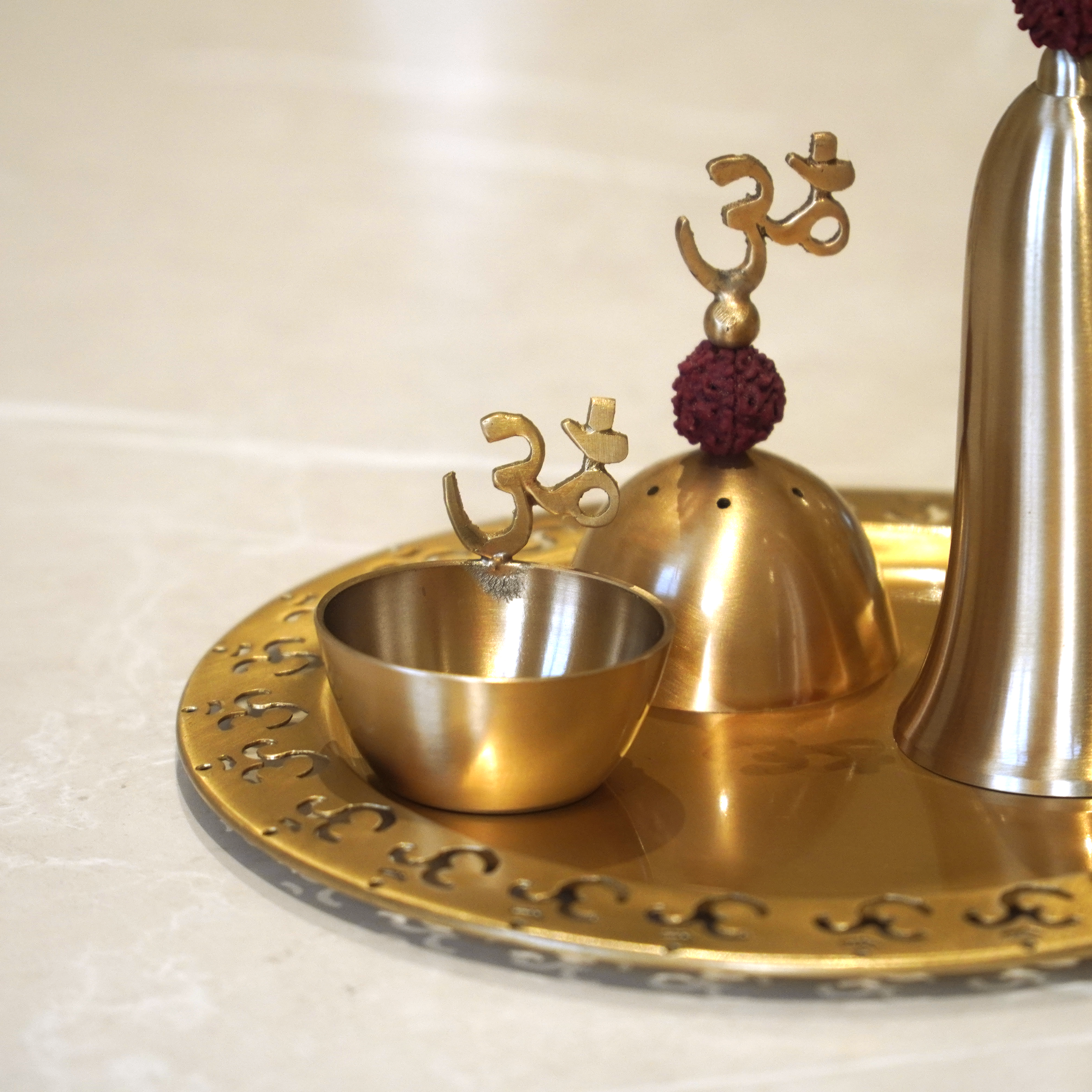 Om Brass Pooja Set with Velvet Box