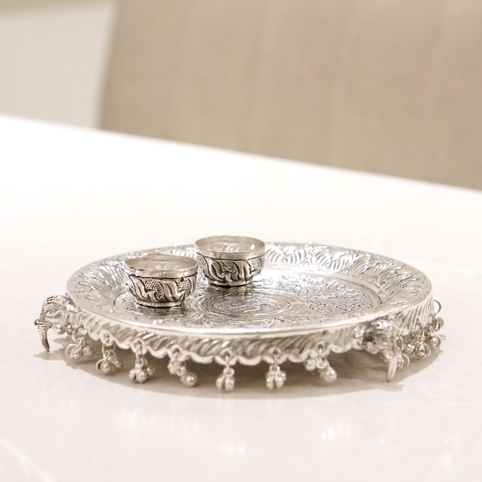Brass Roli chawal thali with Silver Finish