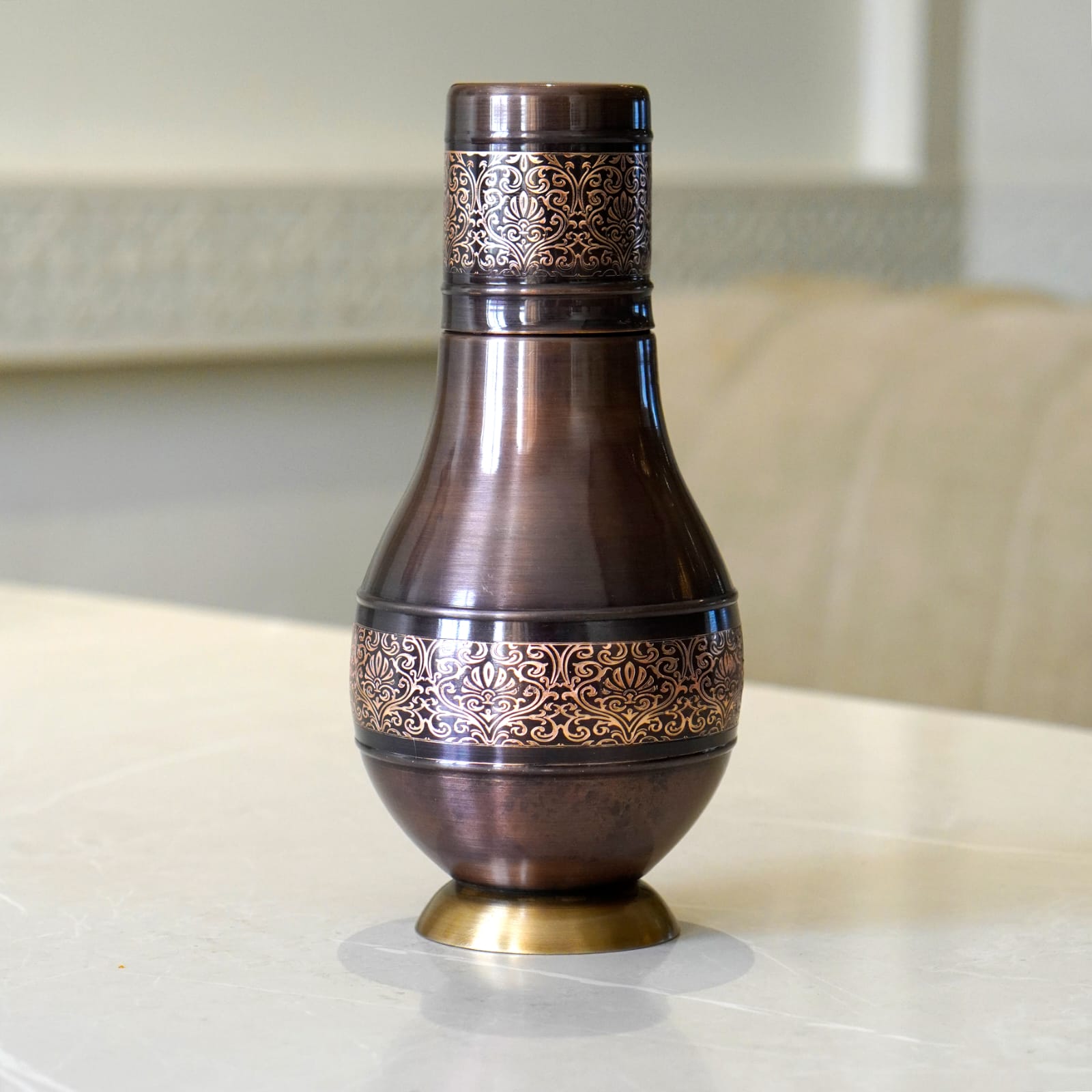 Copper Surahi Jug with Glass