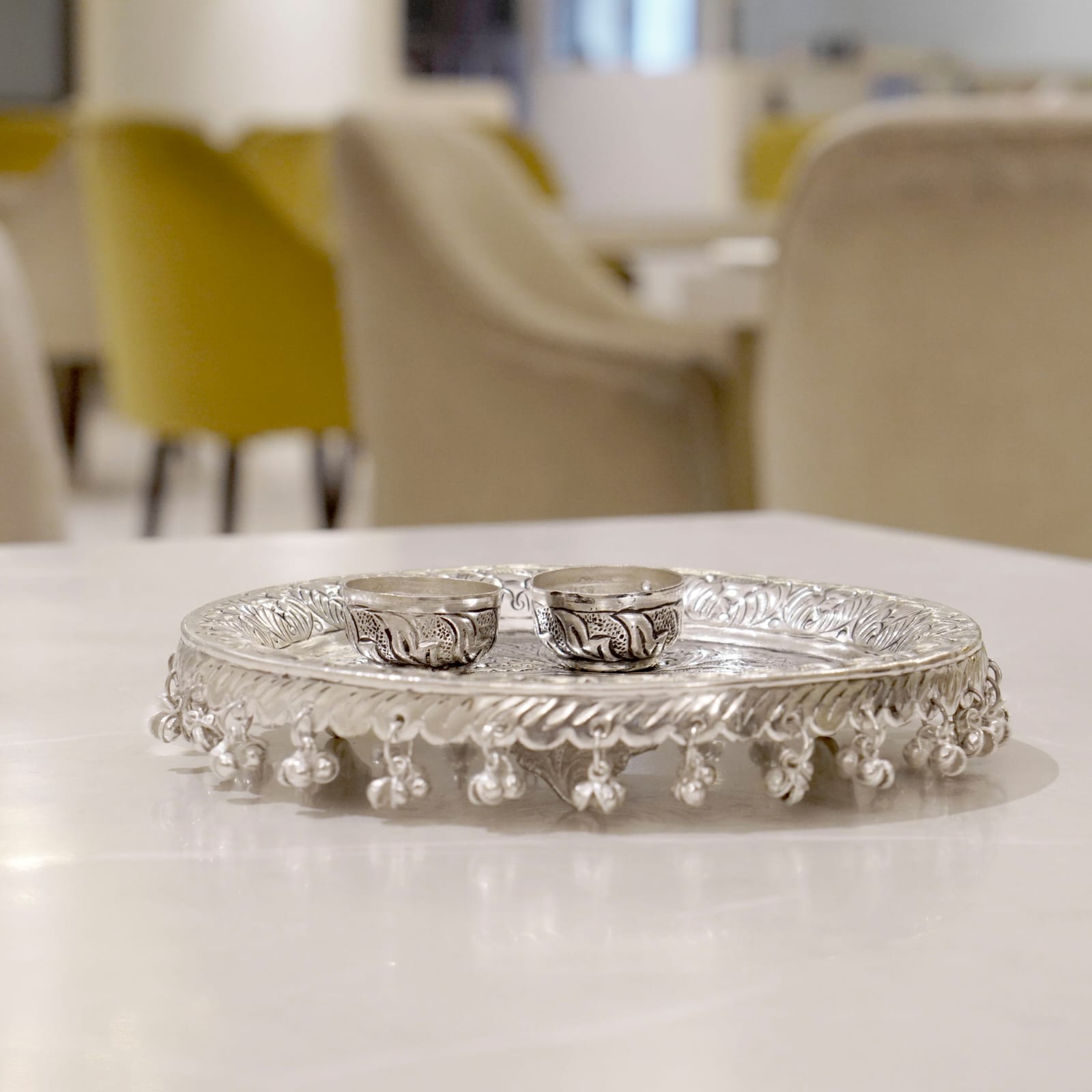 Brass Roli chawal thali with Silver Finish