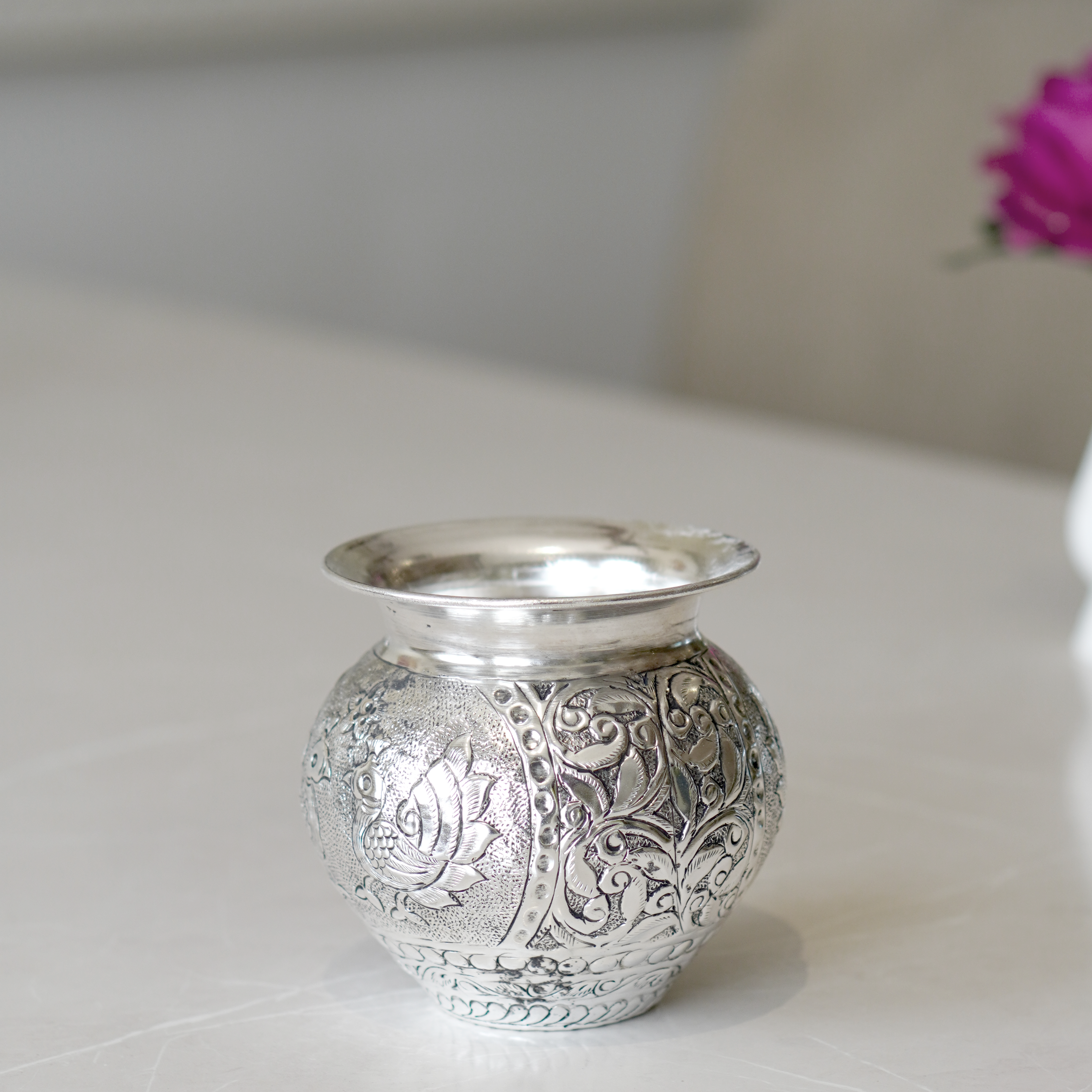 Brass Mayur Lota / Kalash with Silver Finish