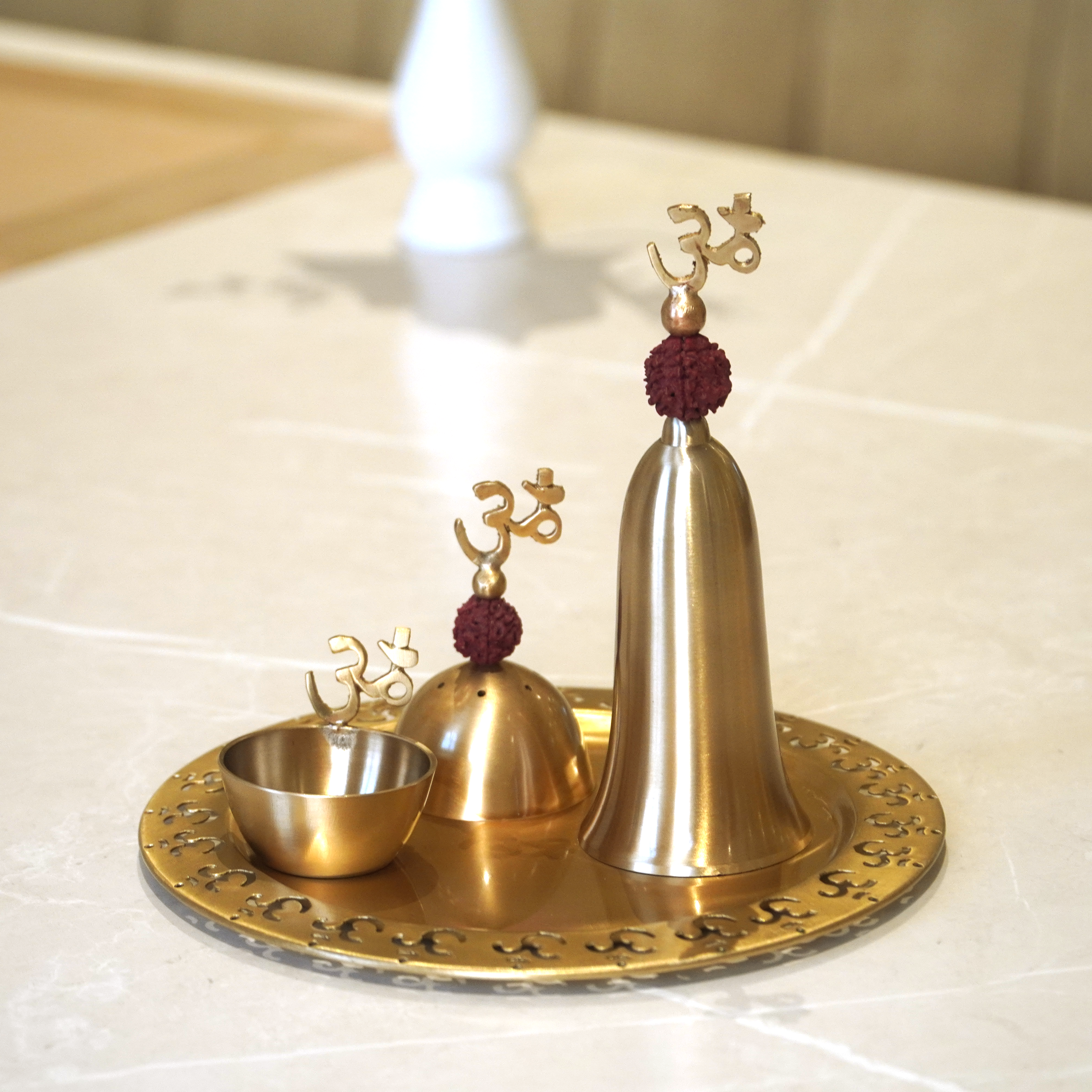Om Brass Pooja Set with Velvet Box