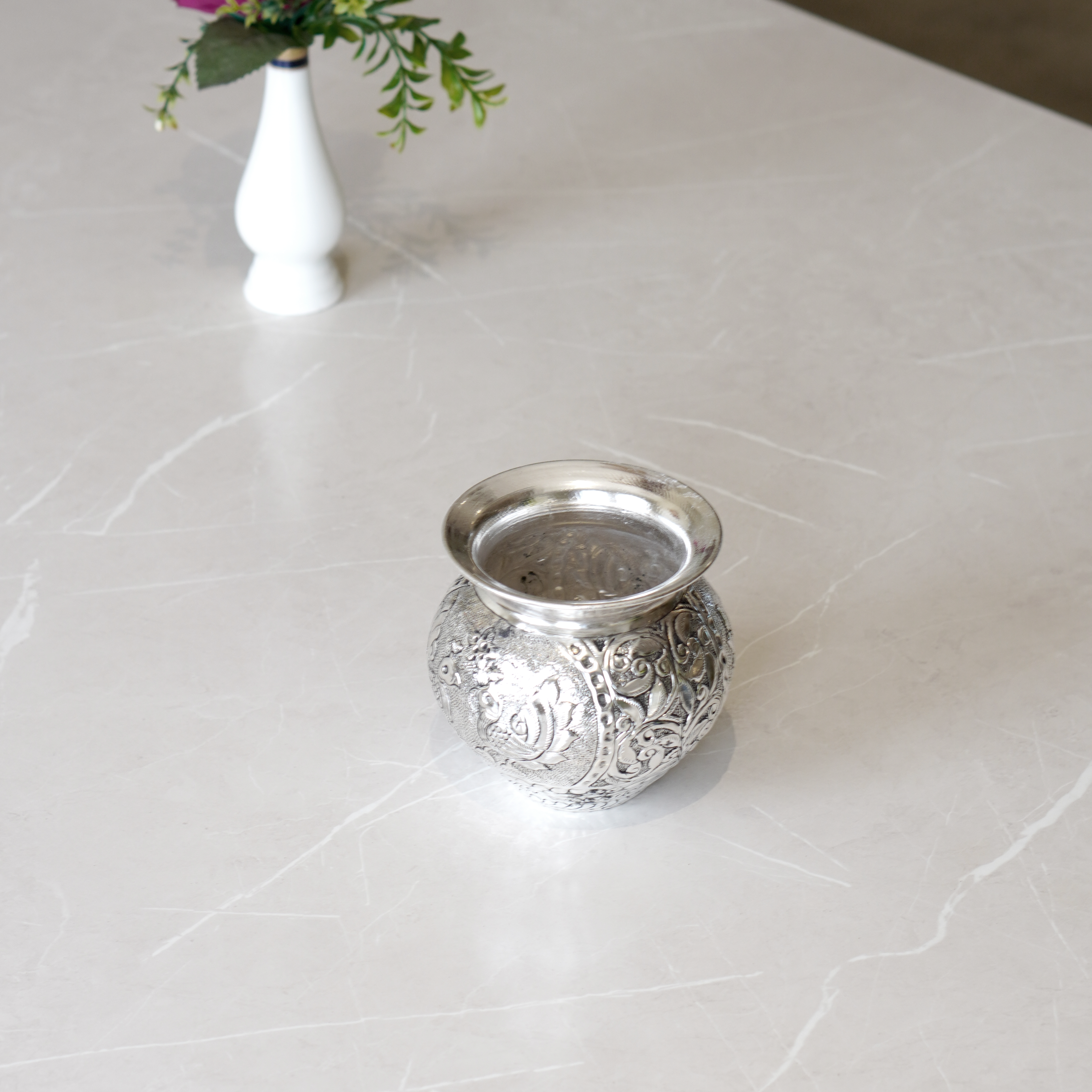 Brass Mayur Lota / Kalash with Silver Finish