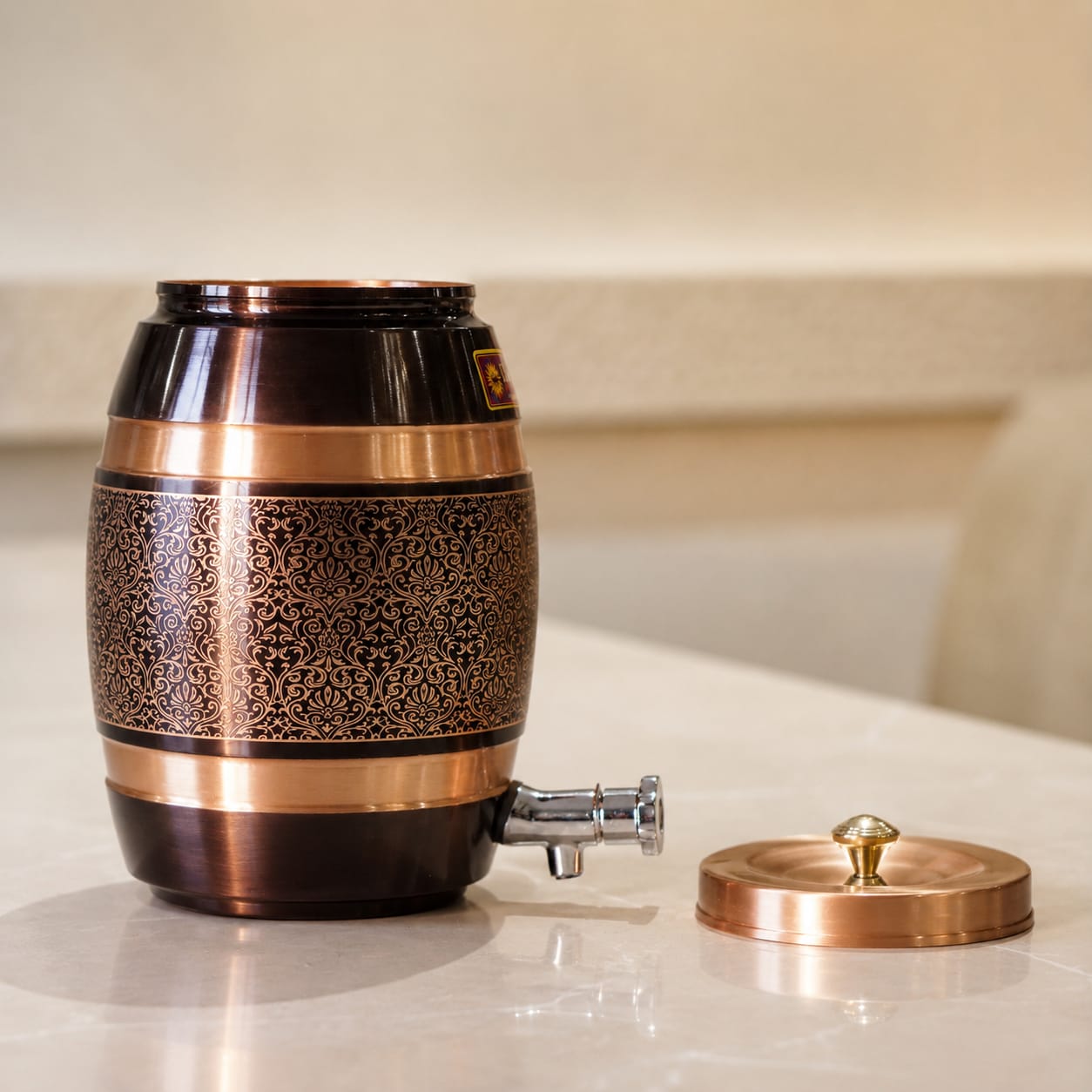 Copper Antique Engraved Water Dispenser