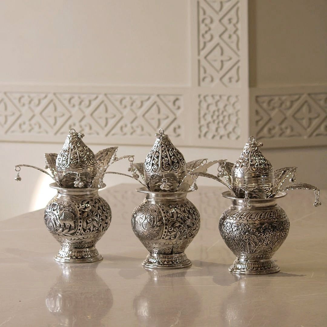 Brass Kumbh Kalash with Silver Finish