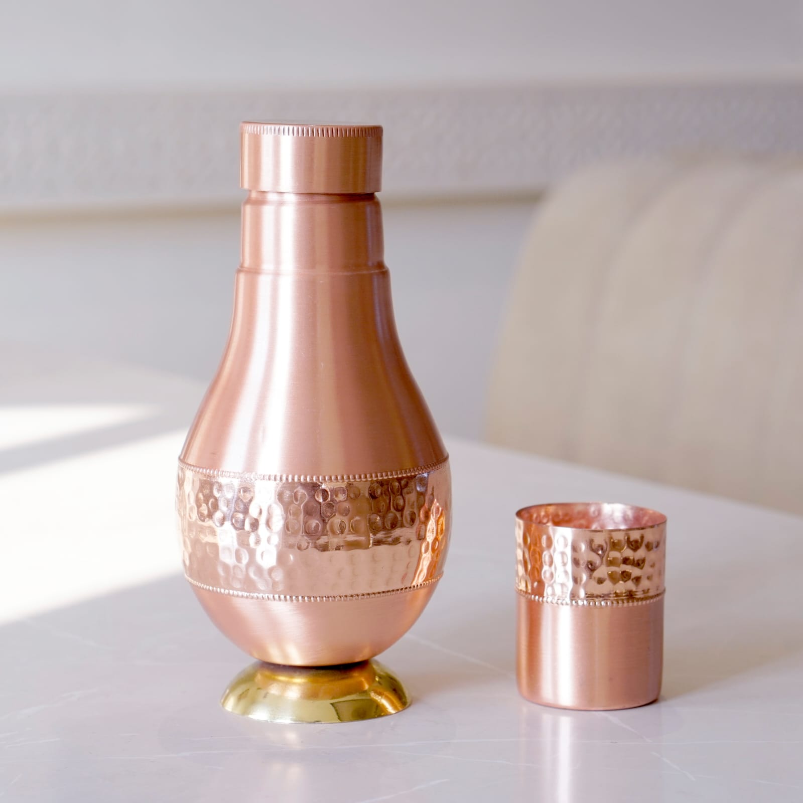 Copper Surahi Jug with Glass