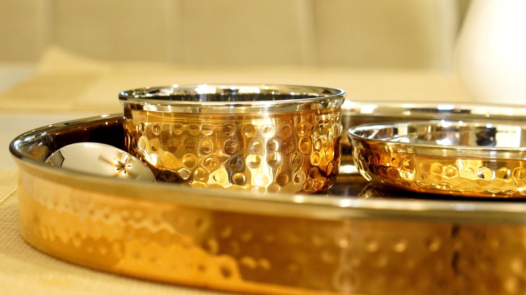 Steel Copper Thalli Dinner Set ( Pack of 6 ) - Brass Globe -