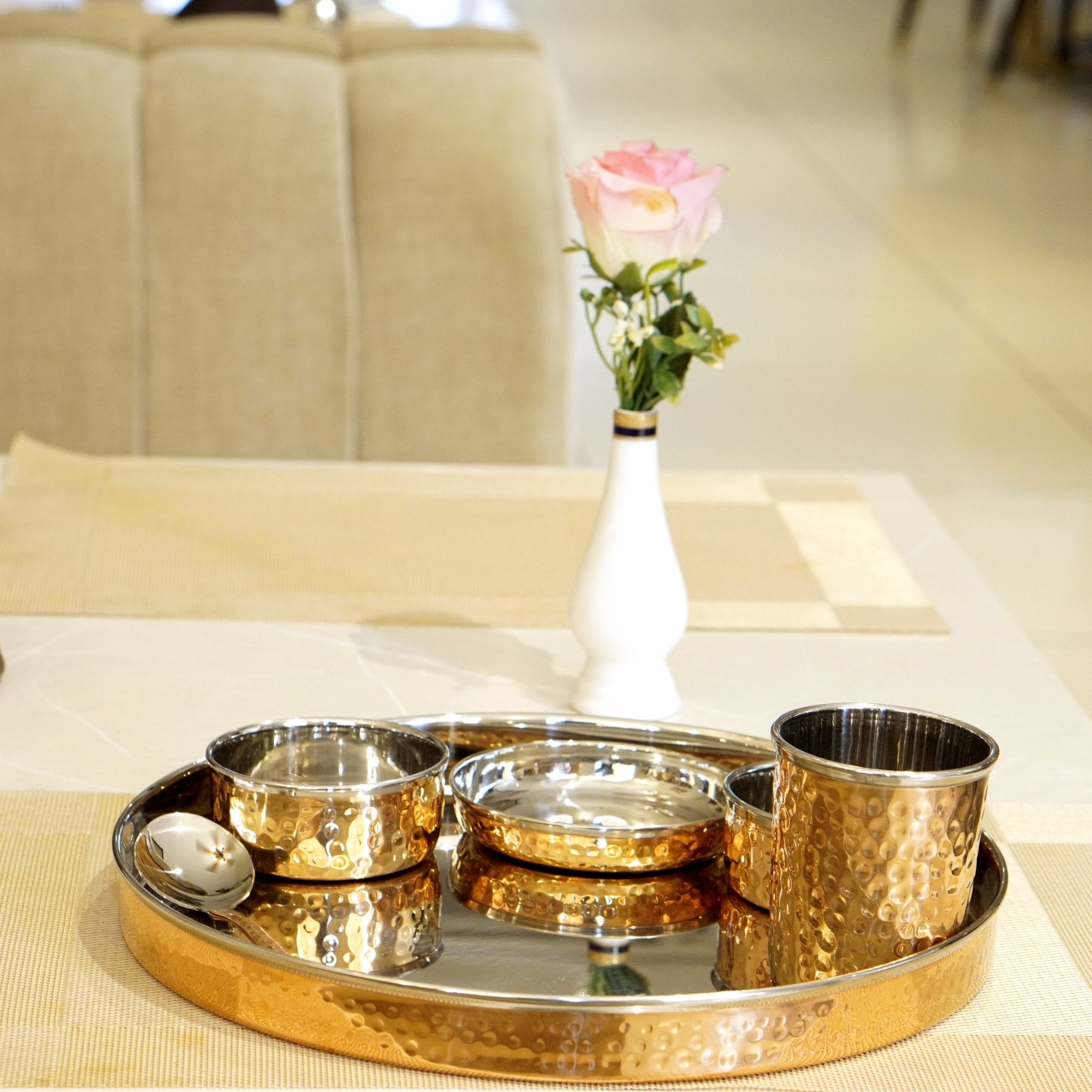 Steel Copper Thalli Dinner Set ( Pack of 6 ) - Brass Globe -