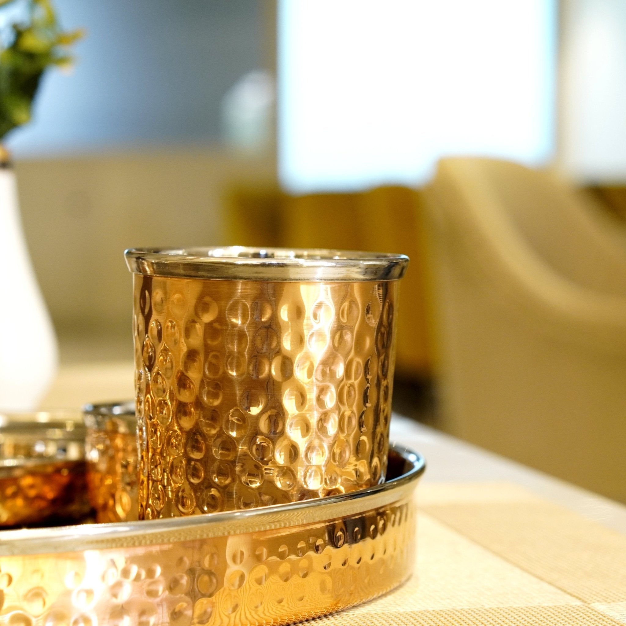 Steel Copper Thalli Dinner Set ( Pack of 6 ) - Brass Globe -