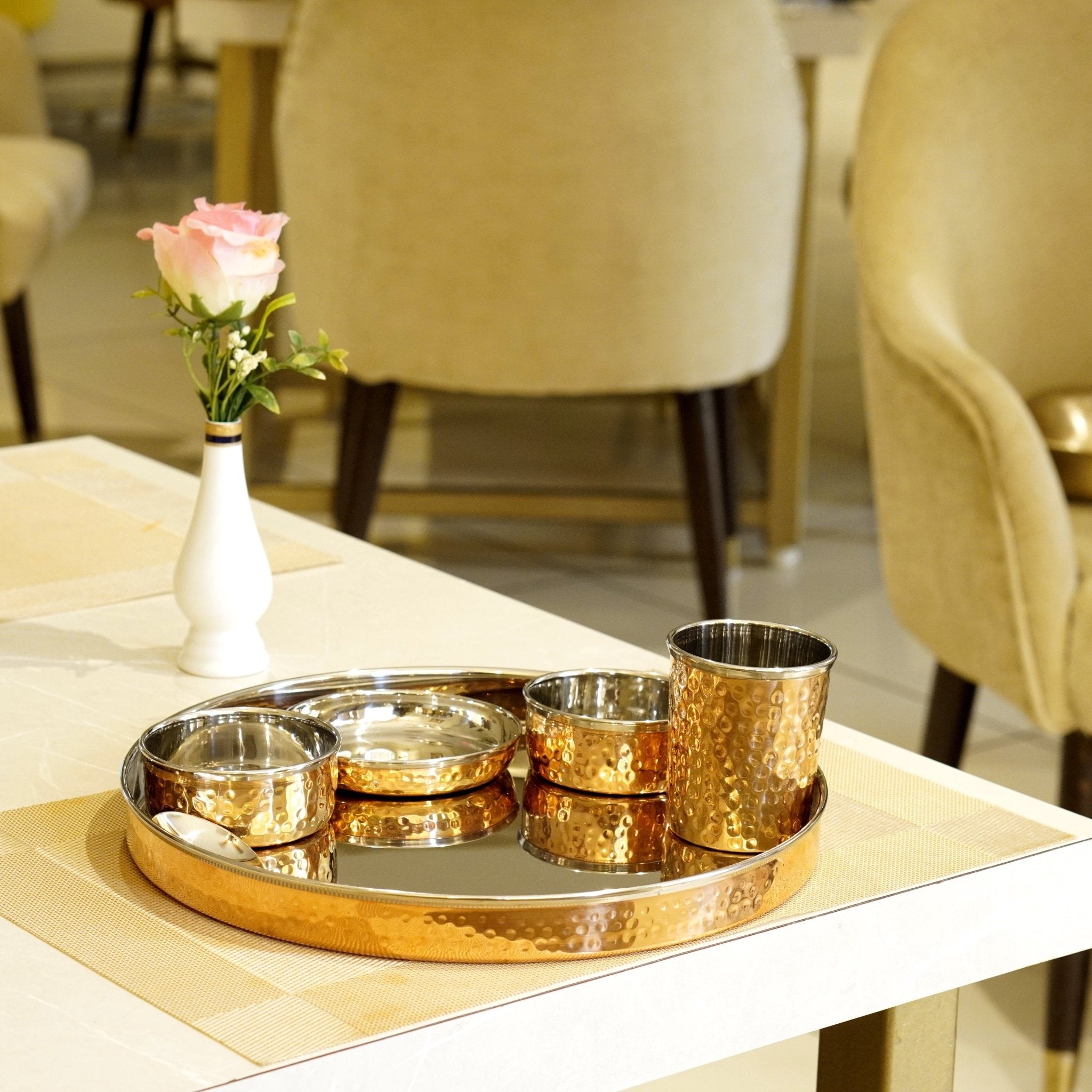 Steel Copper Thalli Dinner Set ( Pack of 6 ) - Brass Globe -