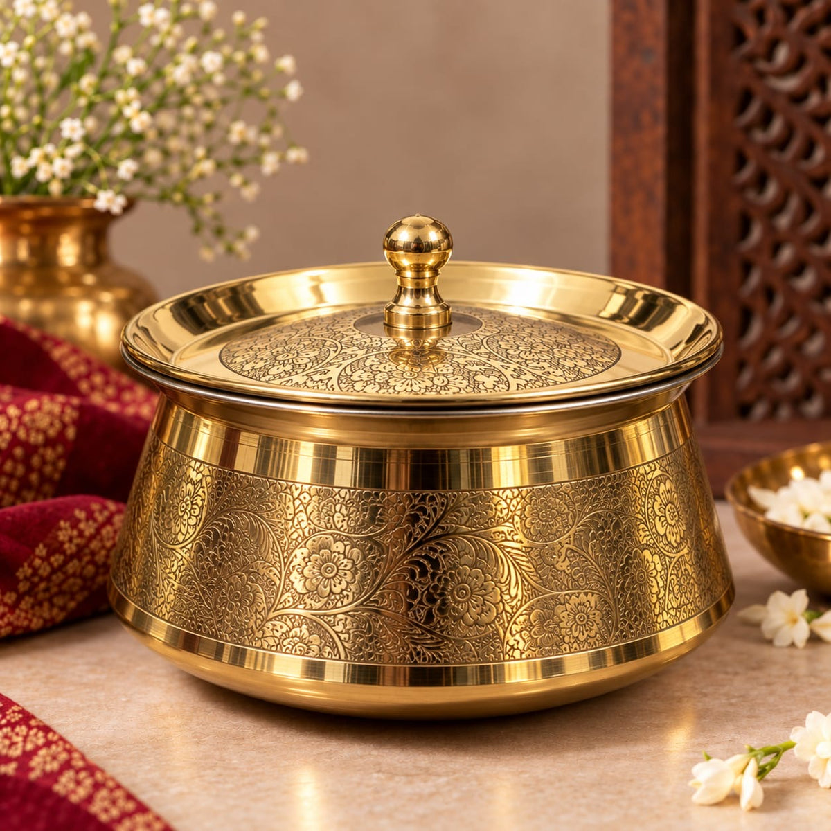 Brass Serving Handi with Tincoating