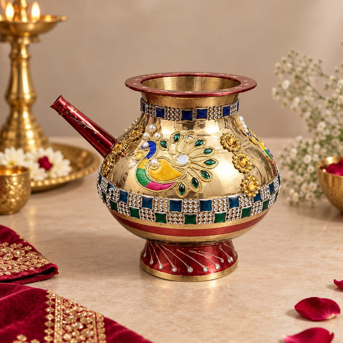 Brass Karwa for Karwachauth (Royal Peacock)