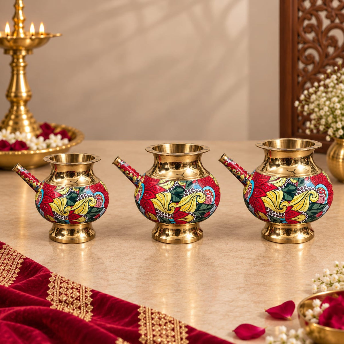 Brass Karwa for Karwachauth (Floral)
