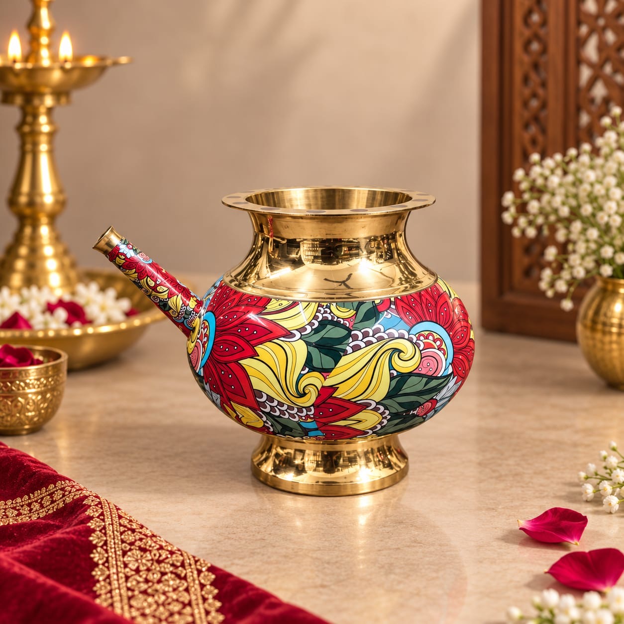Brass Karwa for Karwachauth (Floral)
