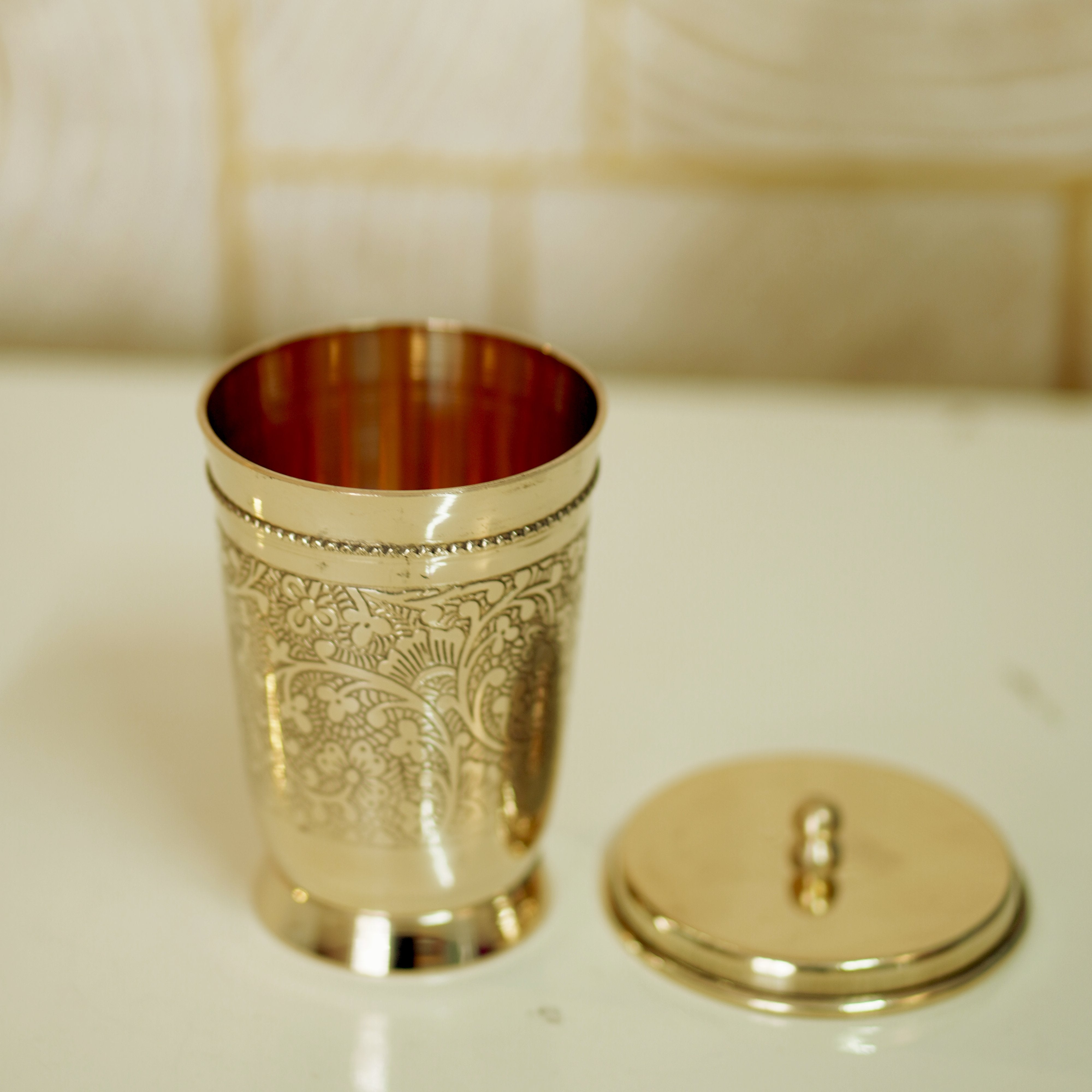 Brass Glass with Lid / Coaster