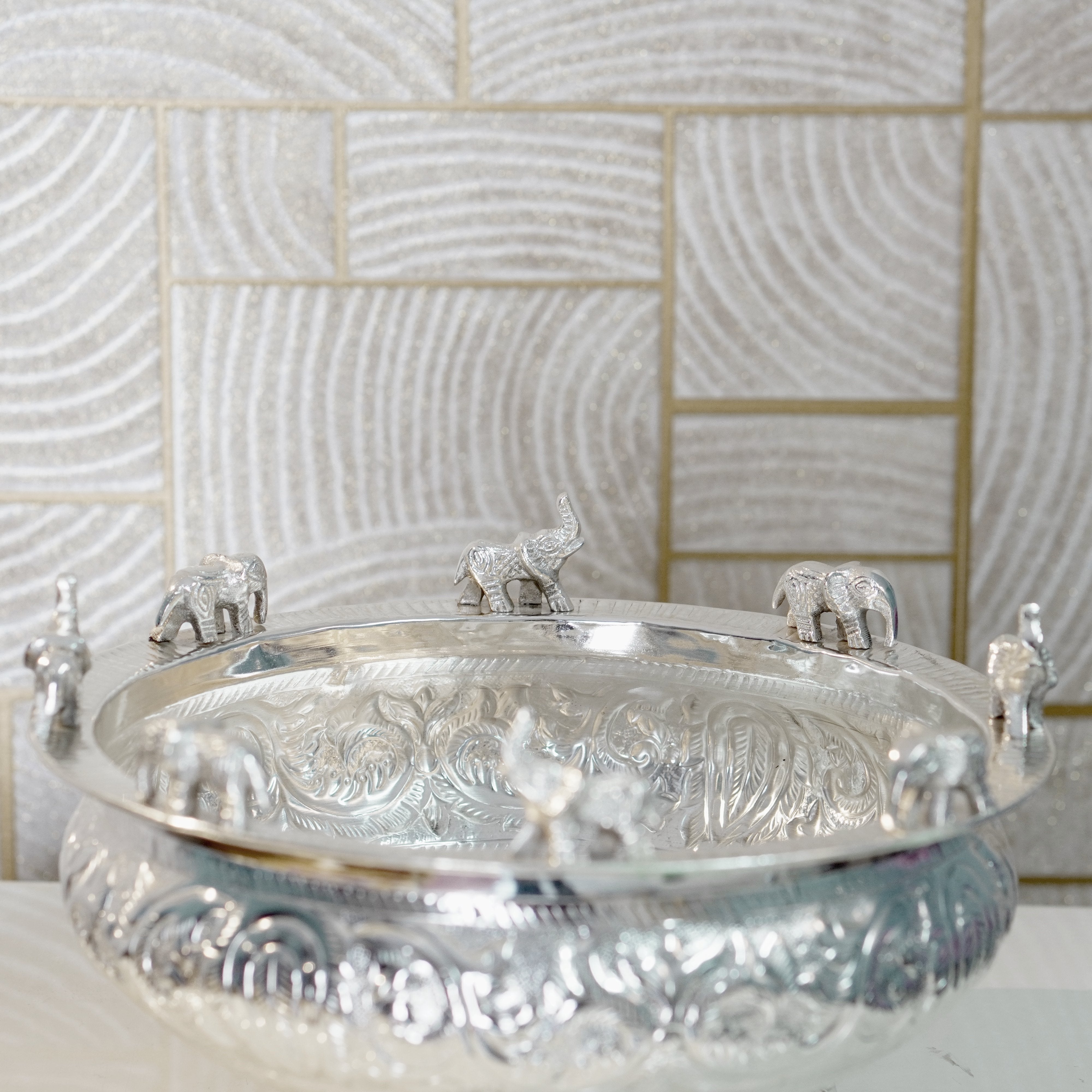 Brass Elephant Urli Silver Finish