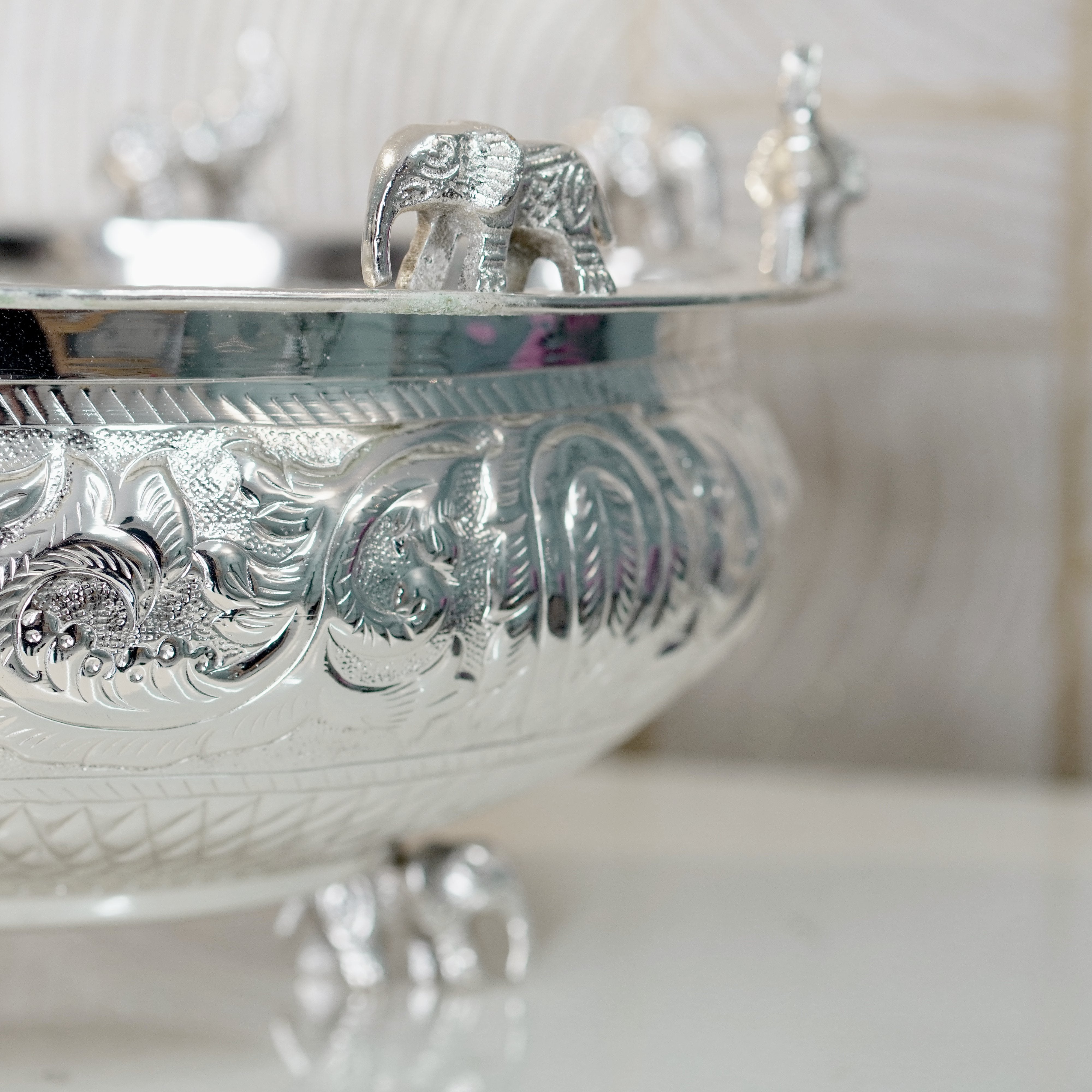 Brass Elephant Urli Silver Finish