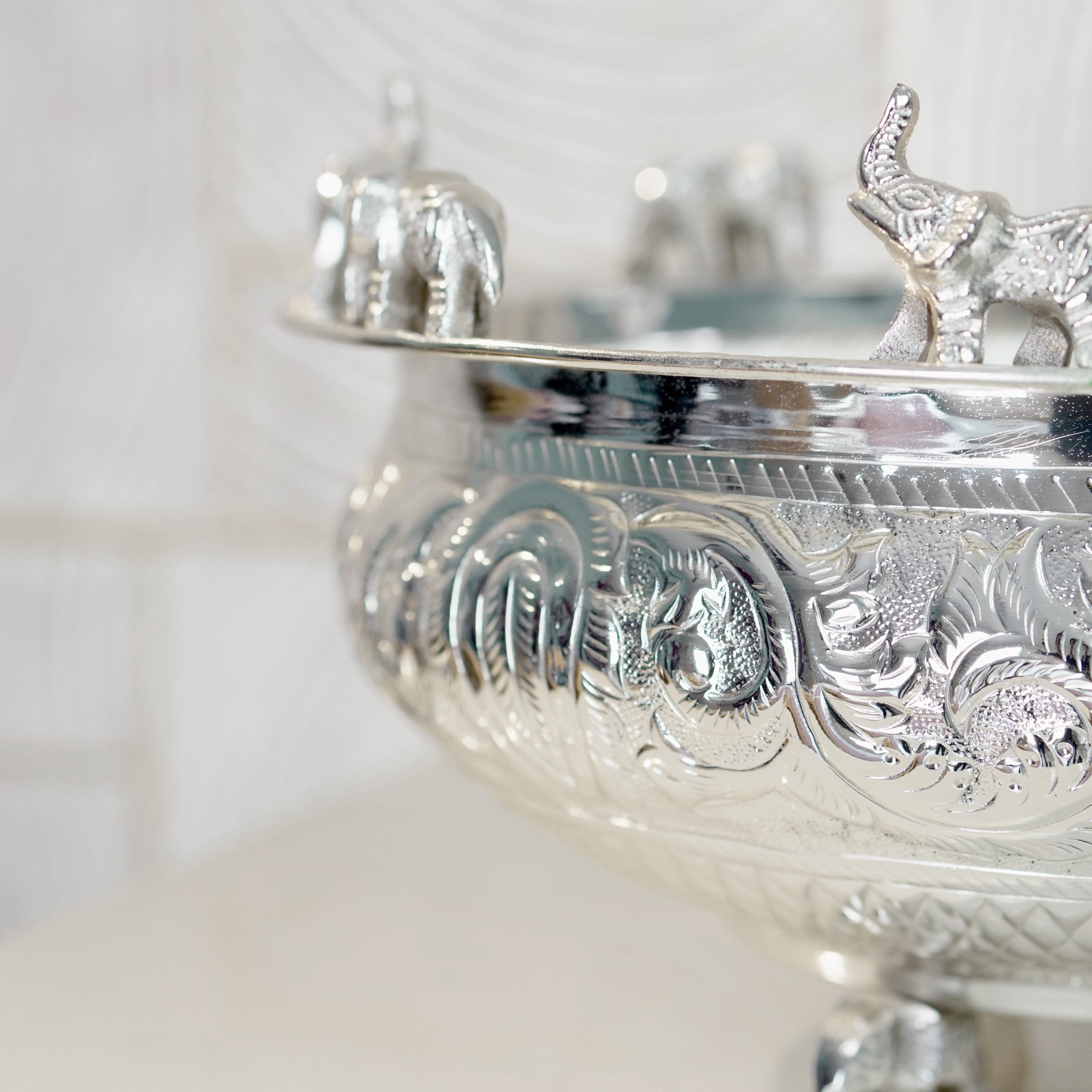 Brass Elephant Urli Silver Finish