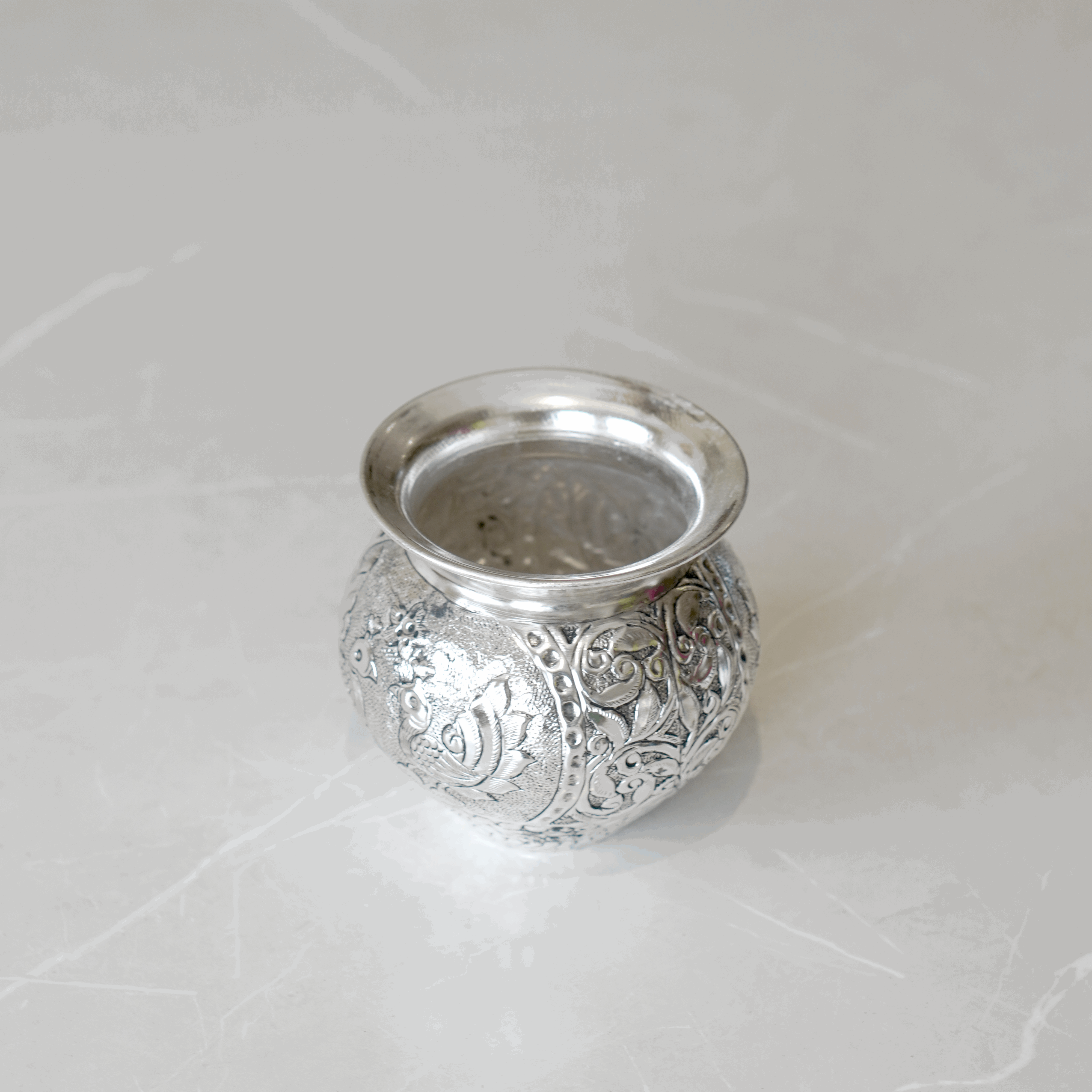 Brass Mayur Lota / Kalash with Silver Finish