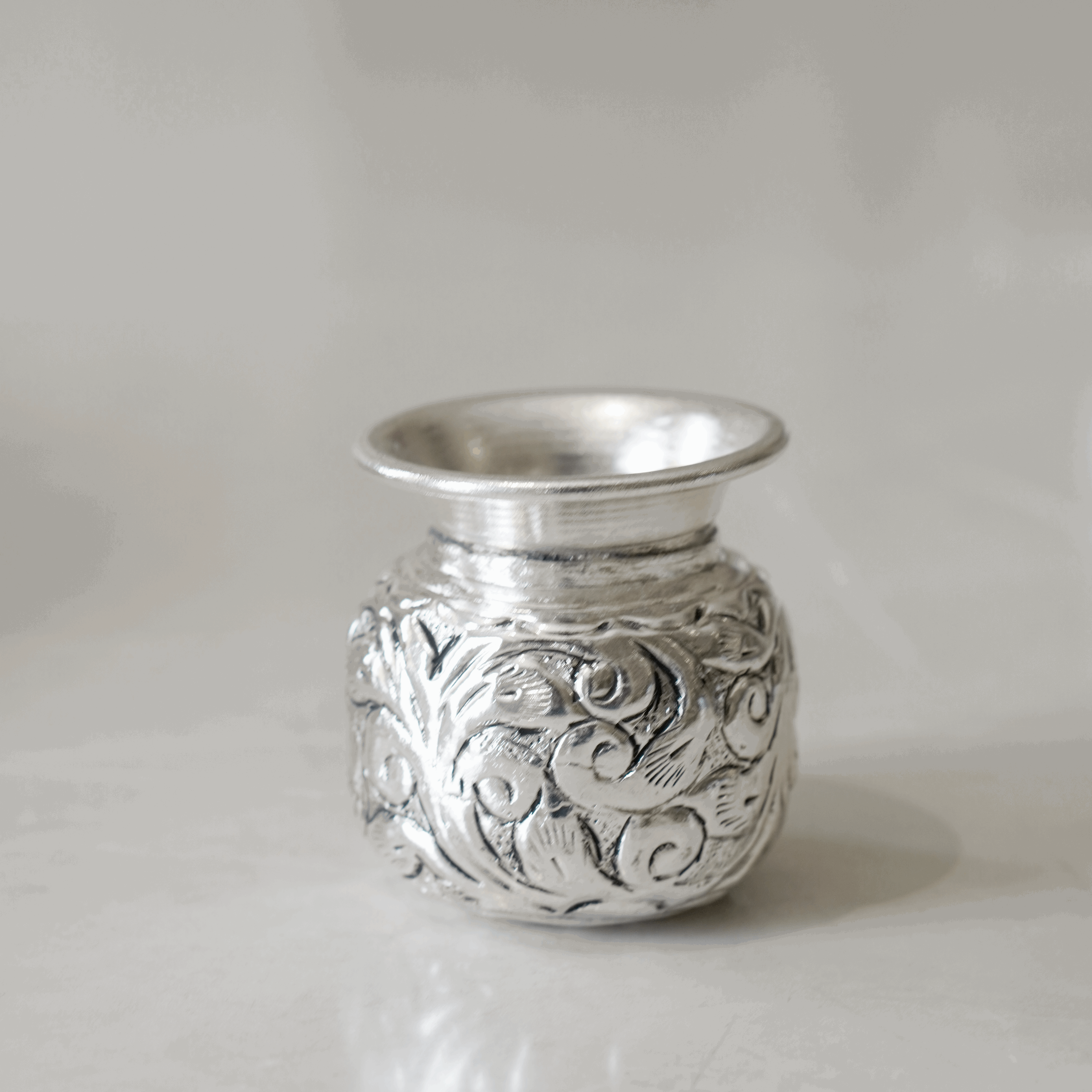 Brass Ghungroo Pooja Set With Silver Finish