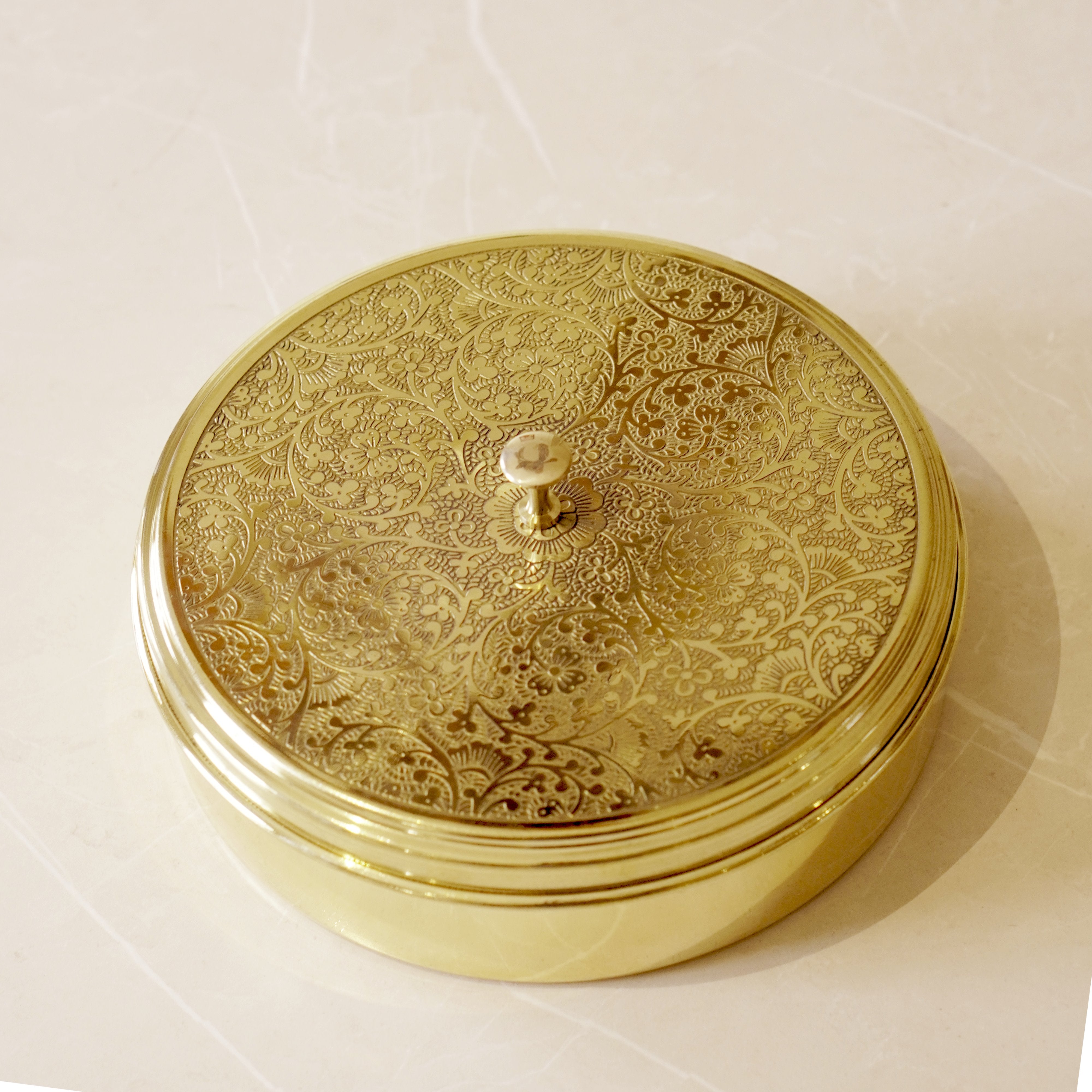 Etched Brass Masala Box (7 Inch)