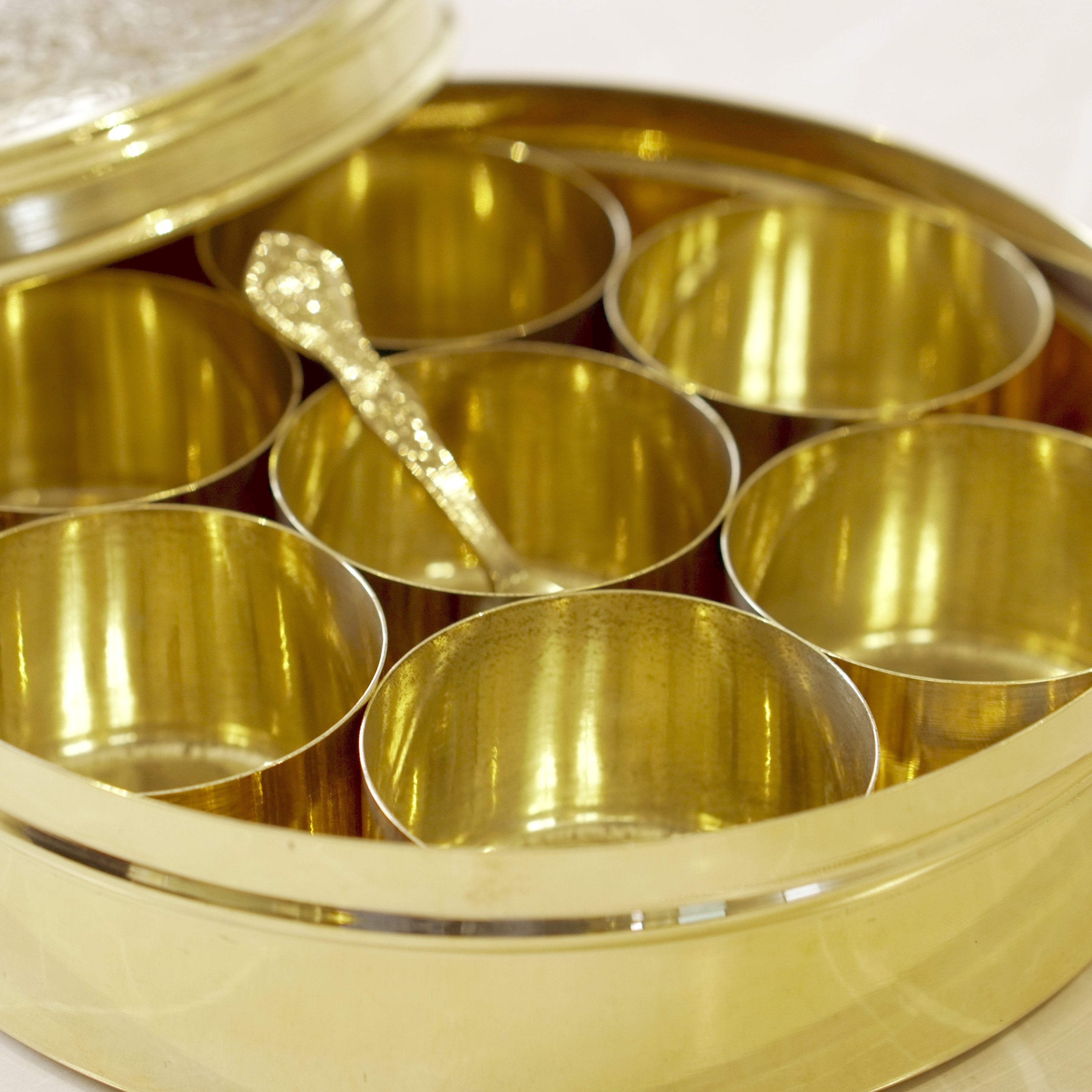 Etched Brass Masala Box (7 Inch)