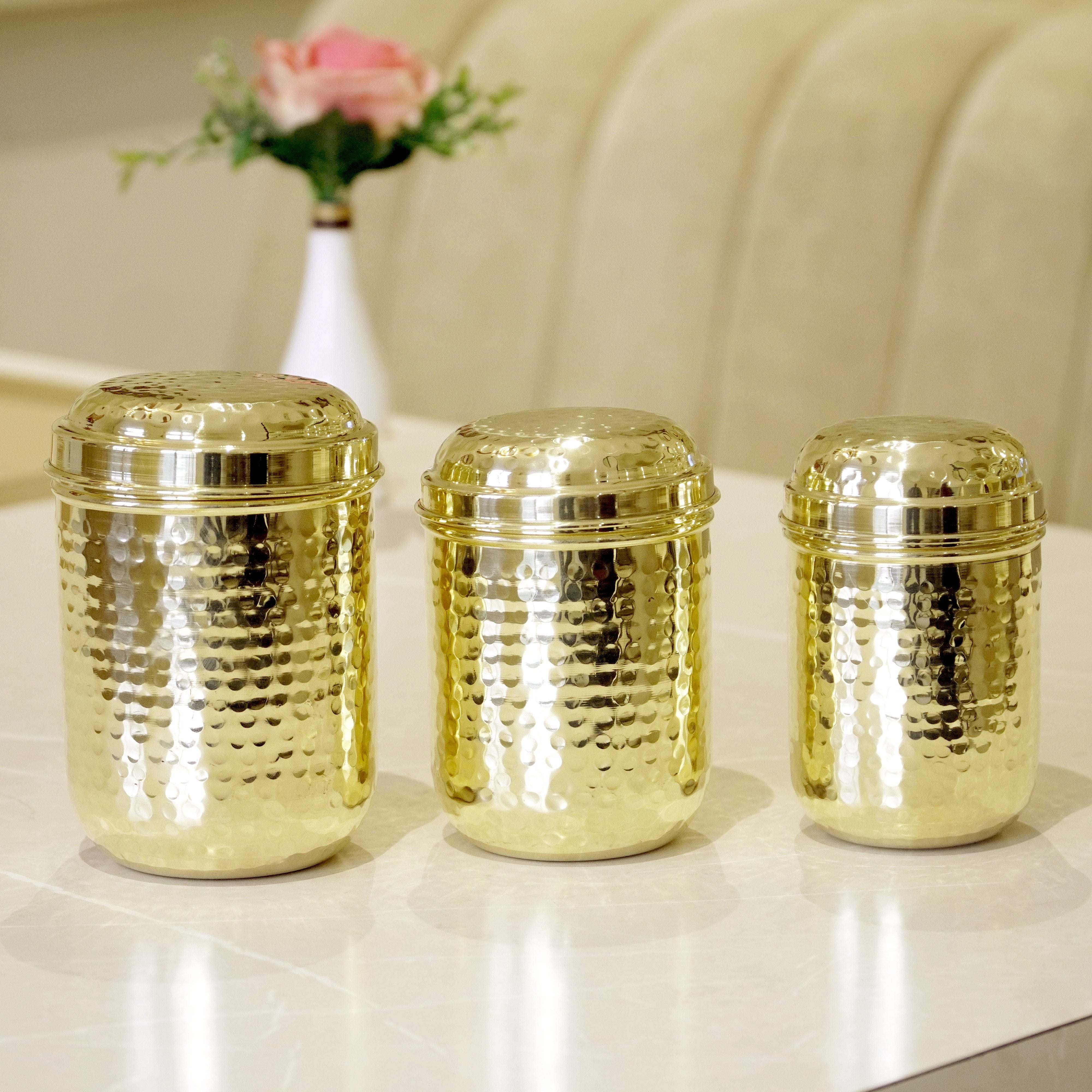 Brass Hammered Container/Dabba Set