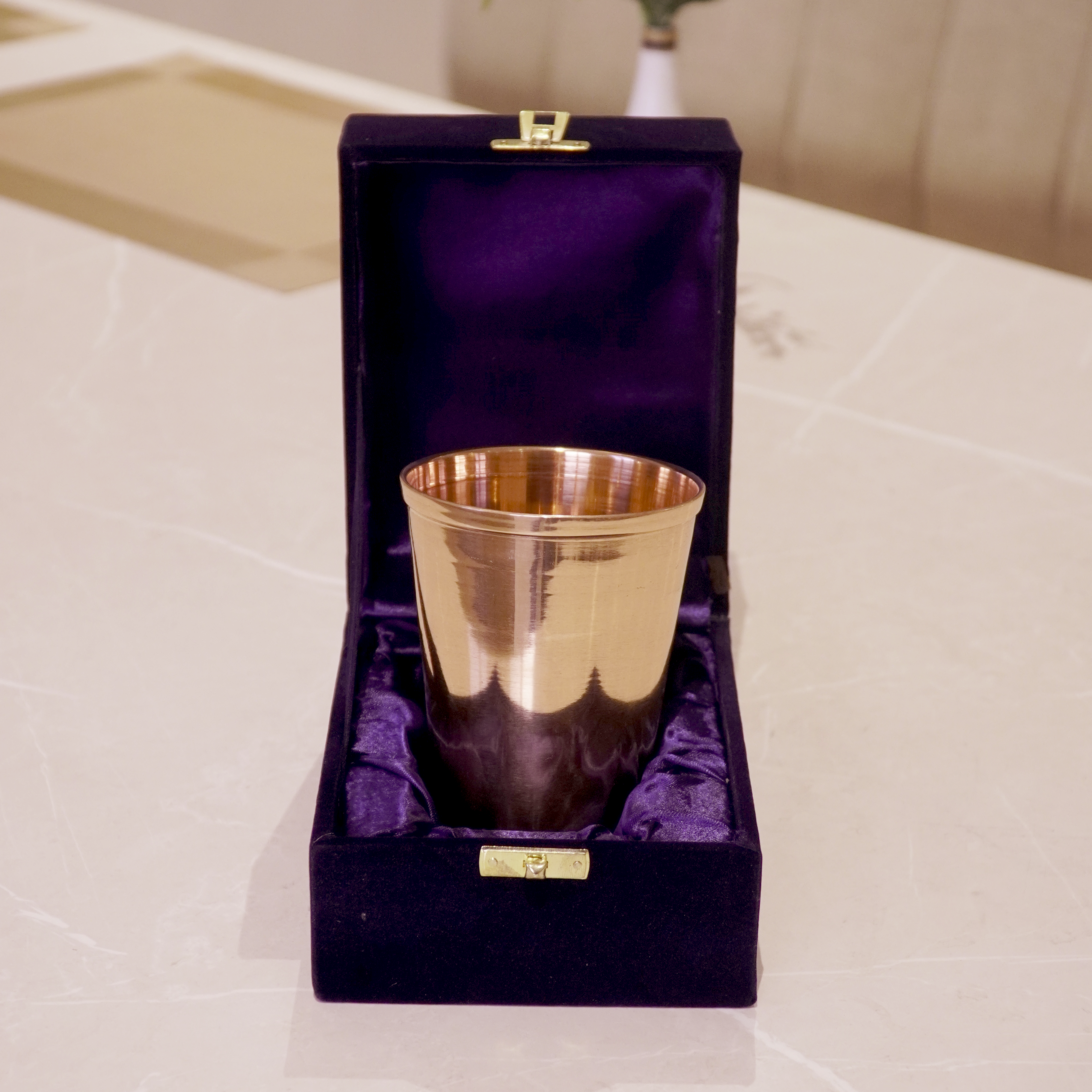 Copper water glass with velvet box