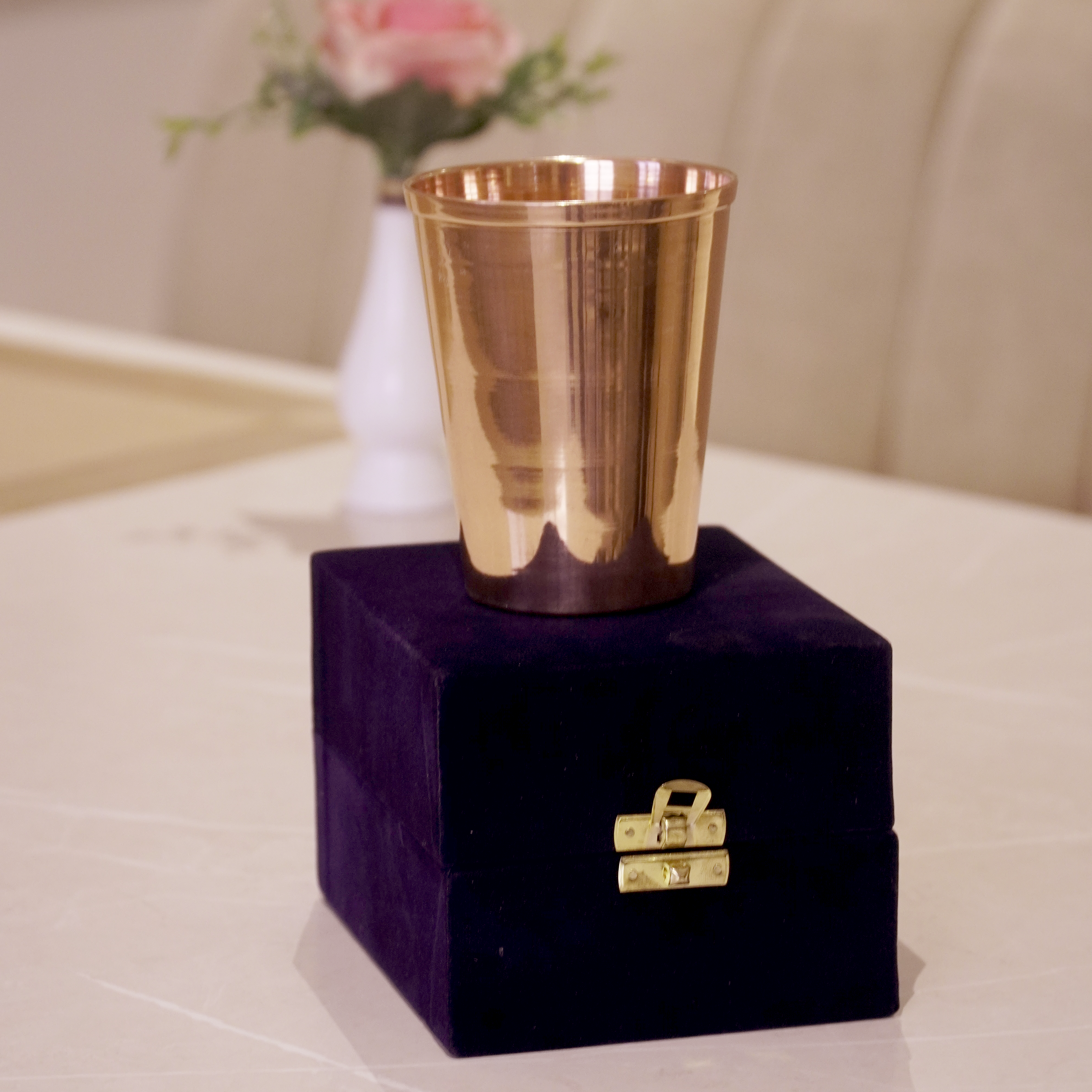 Copper water glass with velvet box