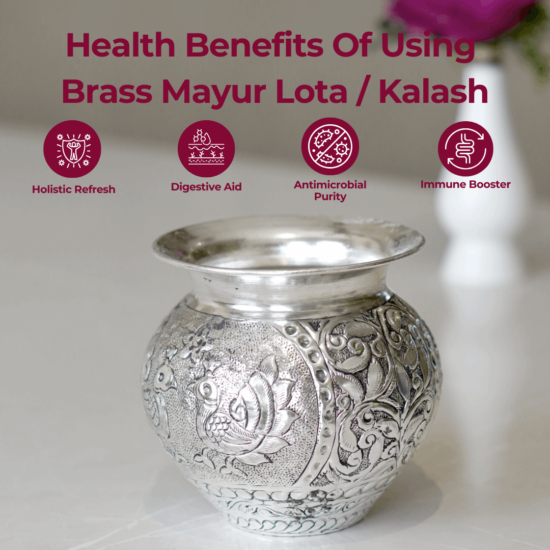 Brass Mayur Lota / Kalash with Silver Finish
