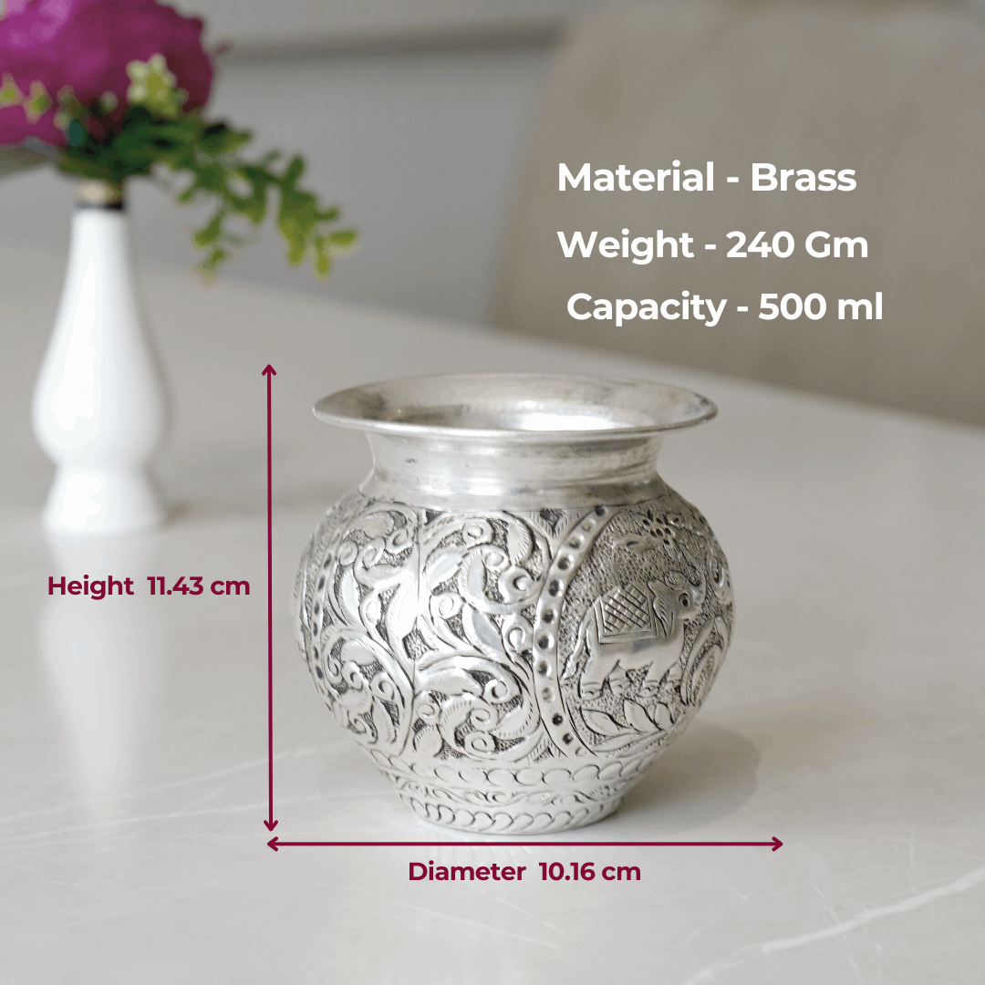 Brass Gaj Lota / Kalash with Silver Finish