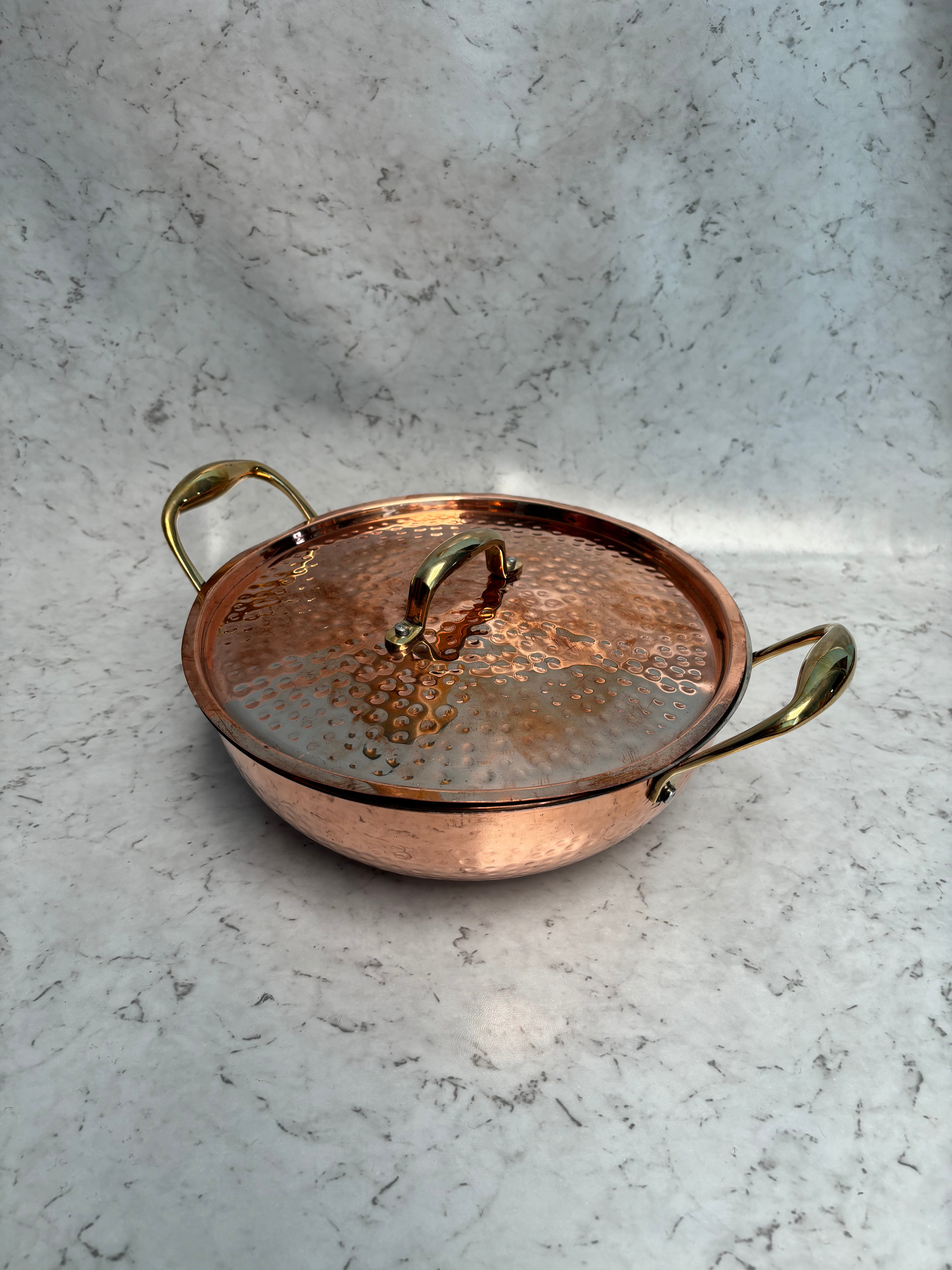 Copper kadhai with lid and tincoated