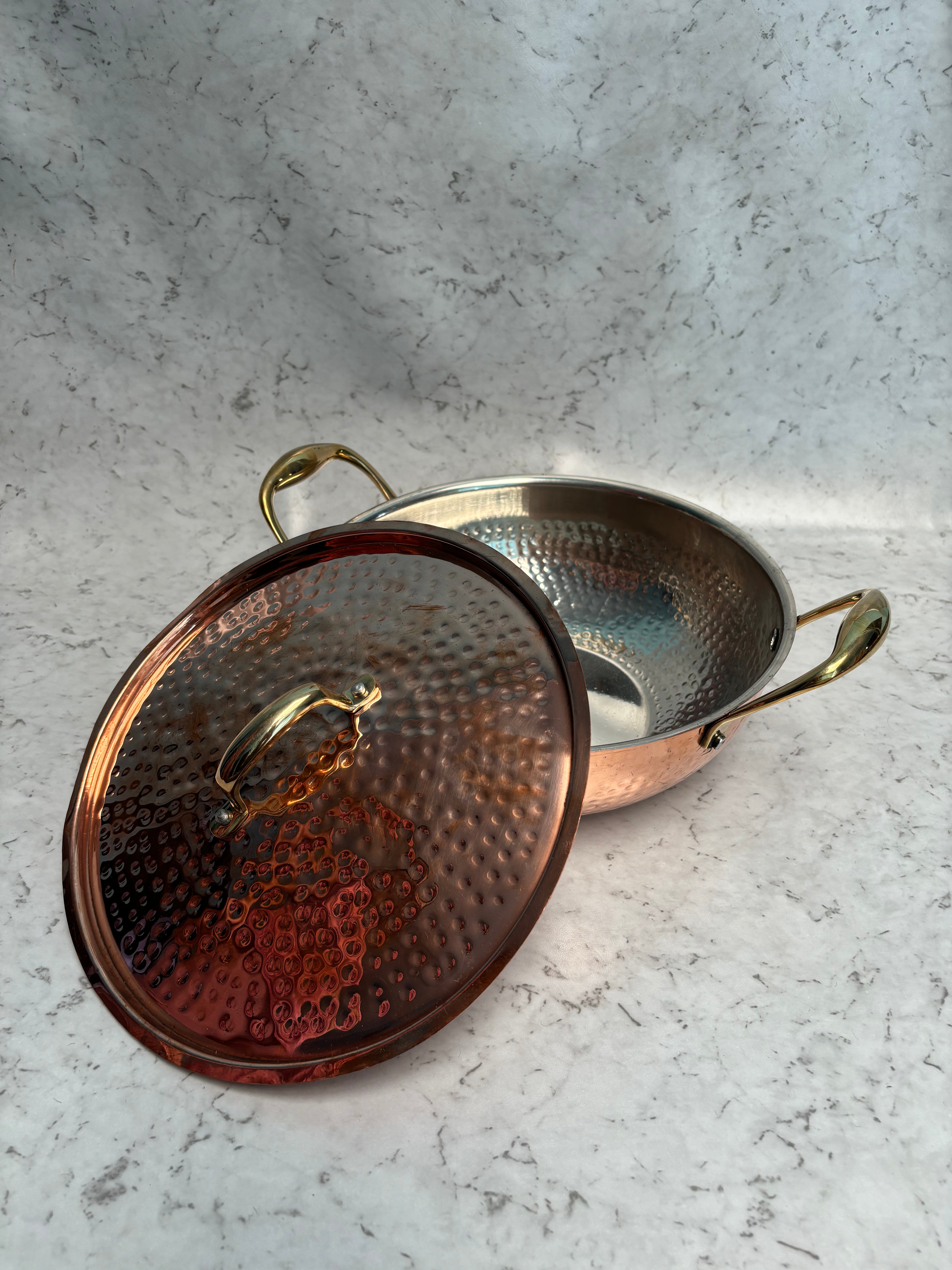 Copper kadhai with lid and tincoated