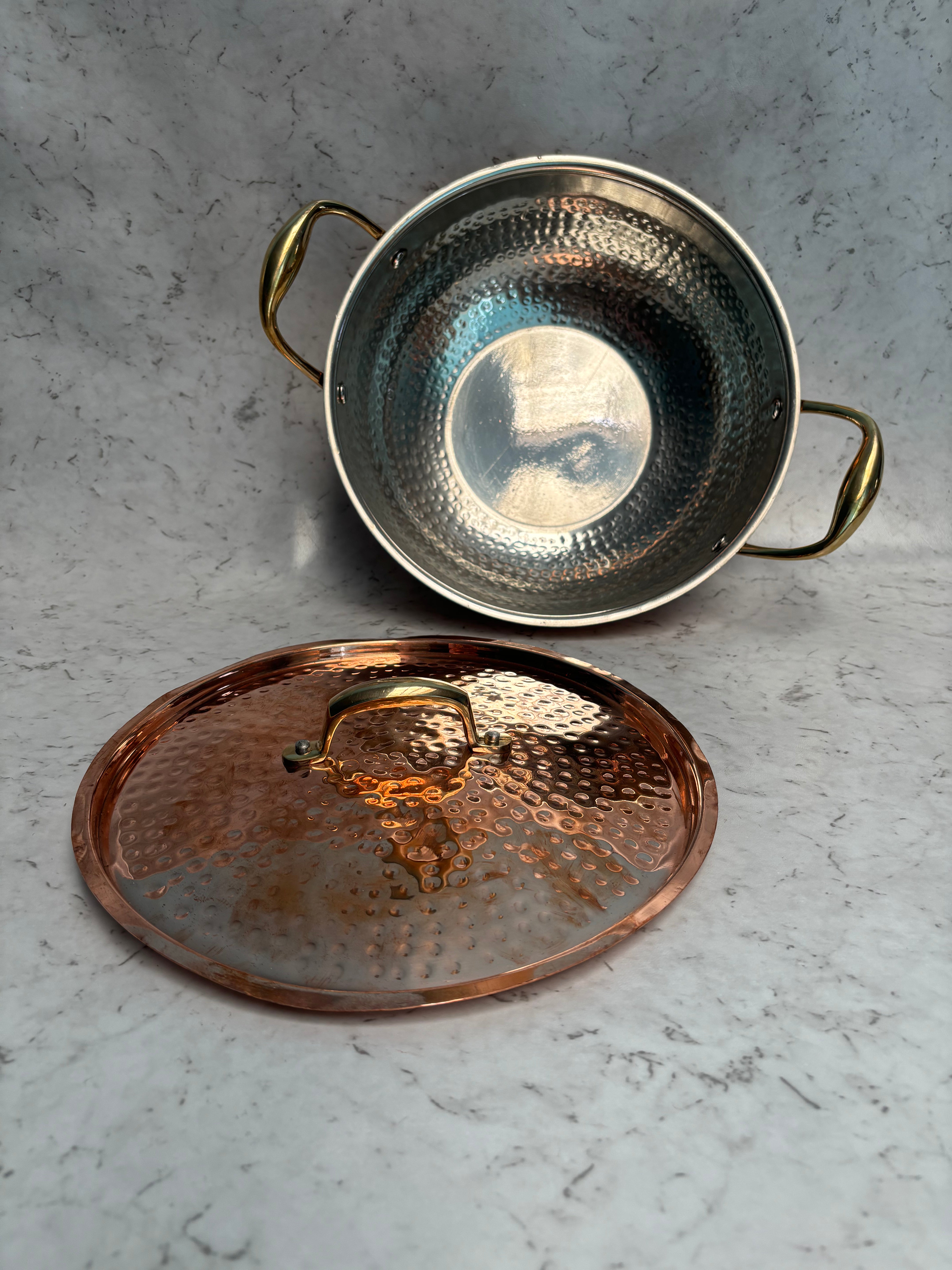 Copper kadhai with lid and tincoated