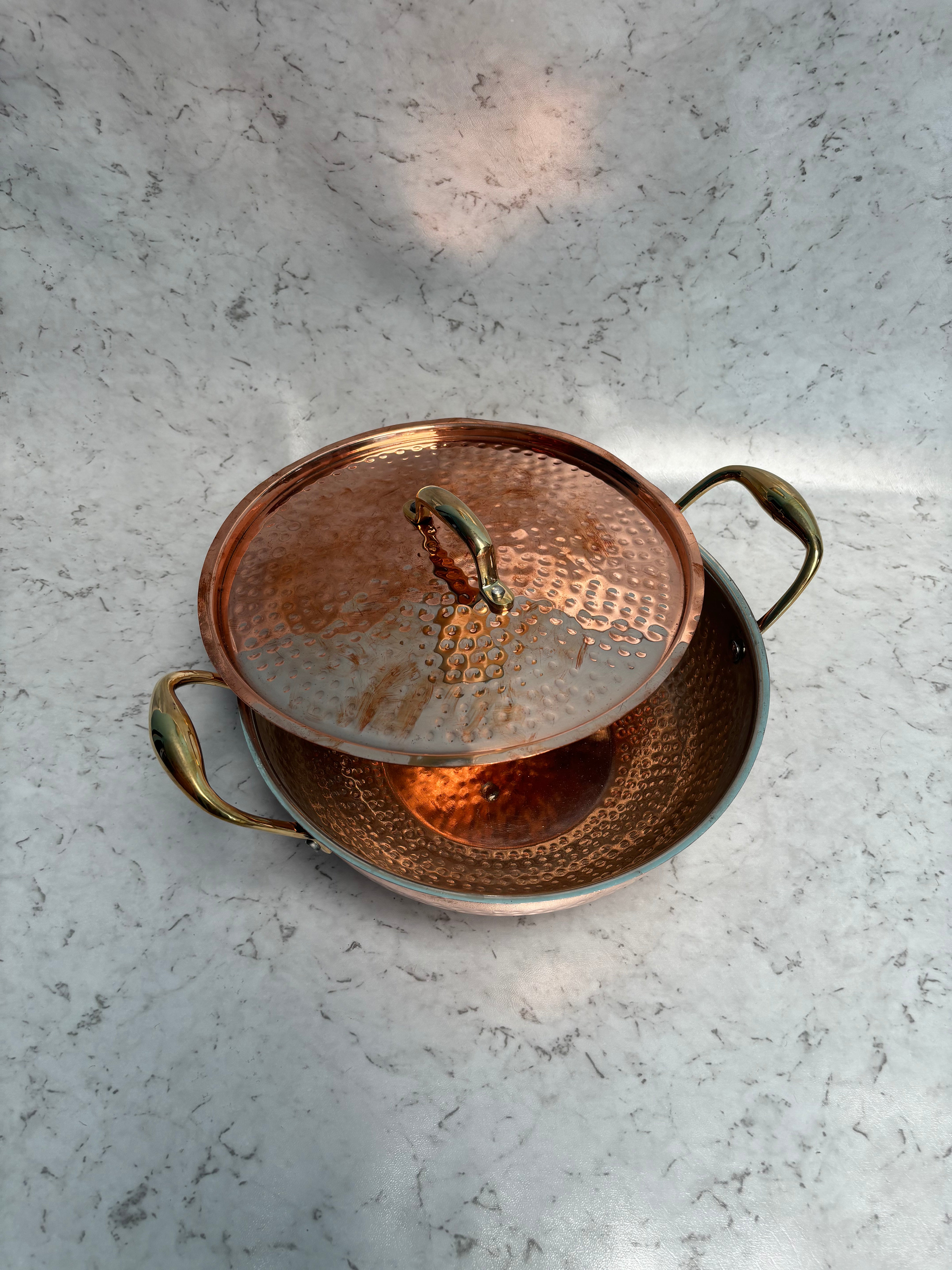 Copper kadhai with lid and tincoated