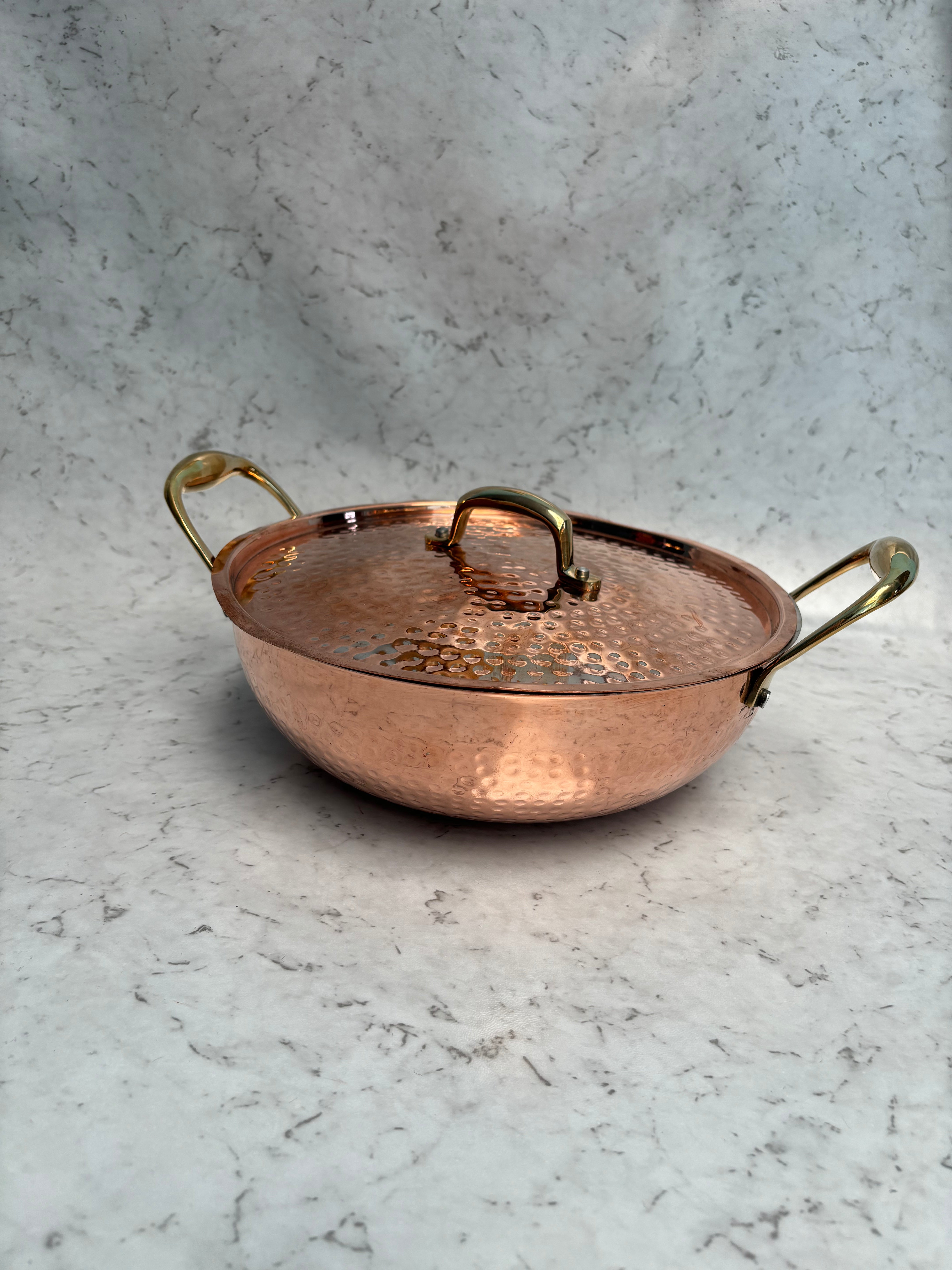 Copper kadhai with lid and tincoated