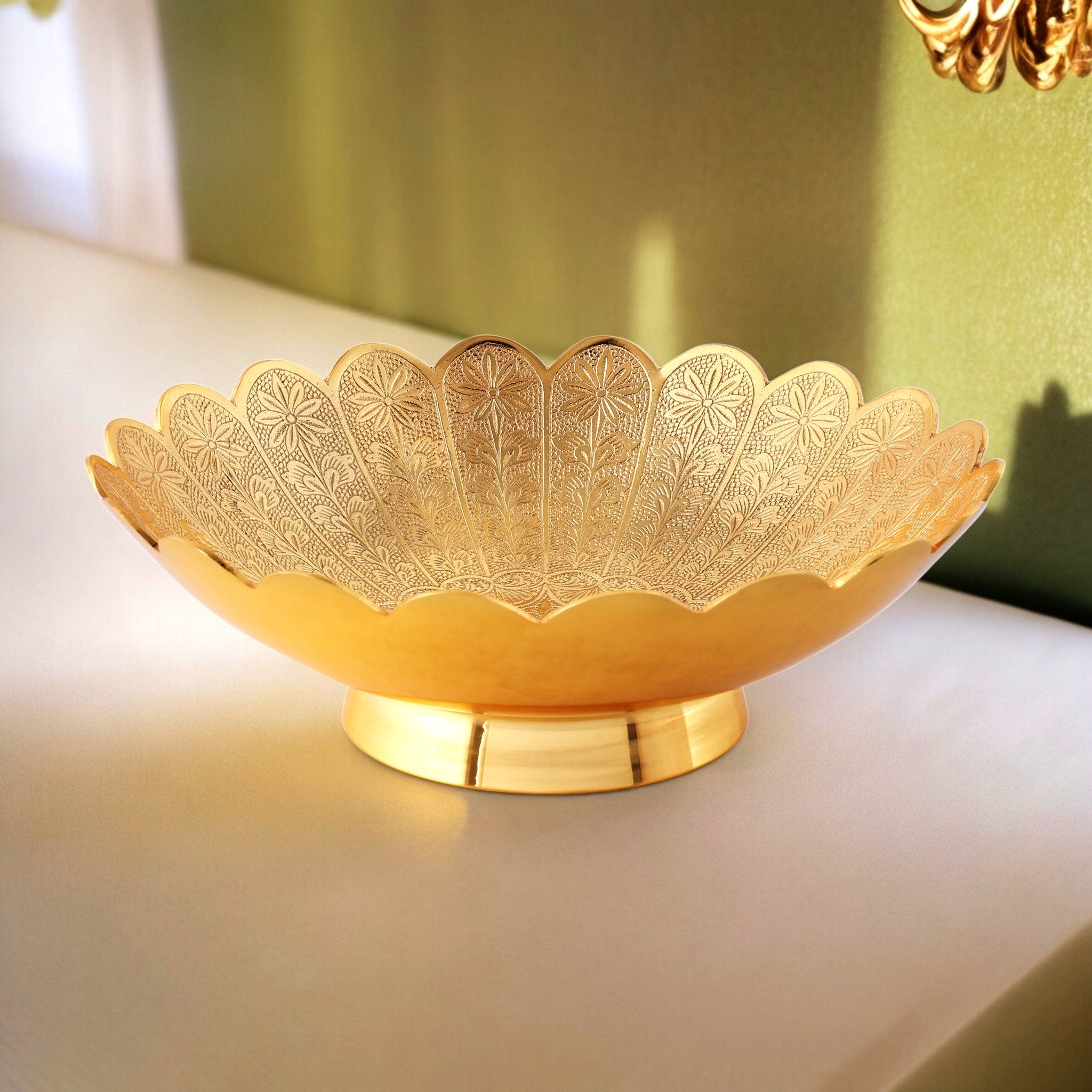 Brass Etched Bowl with Velvet Box - Brass Globe - 