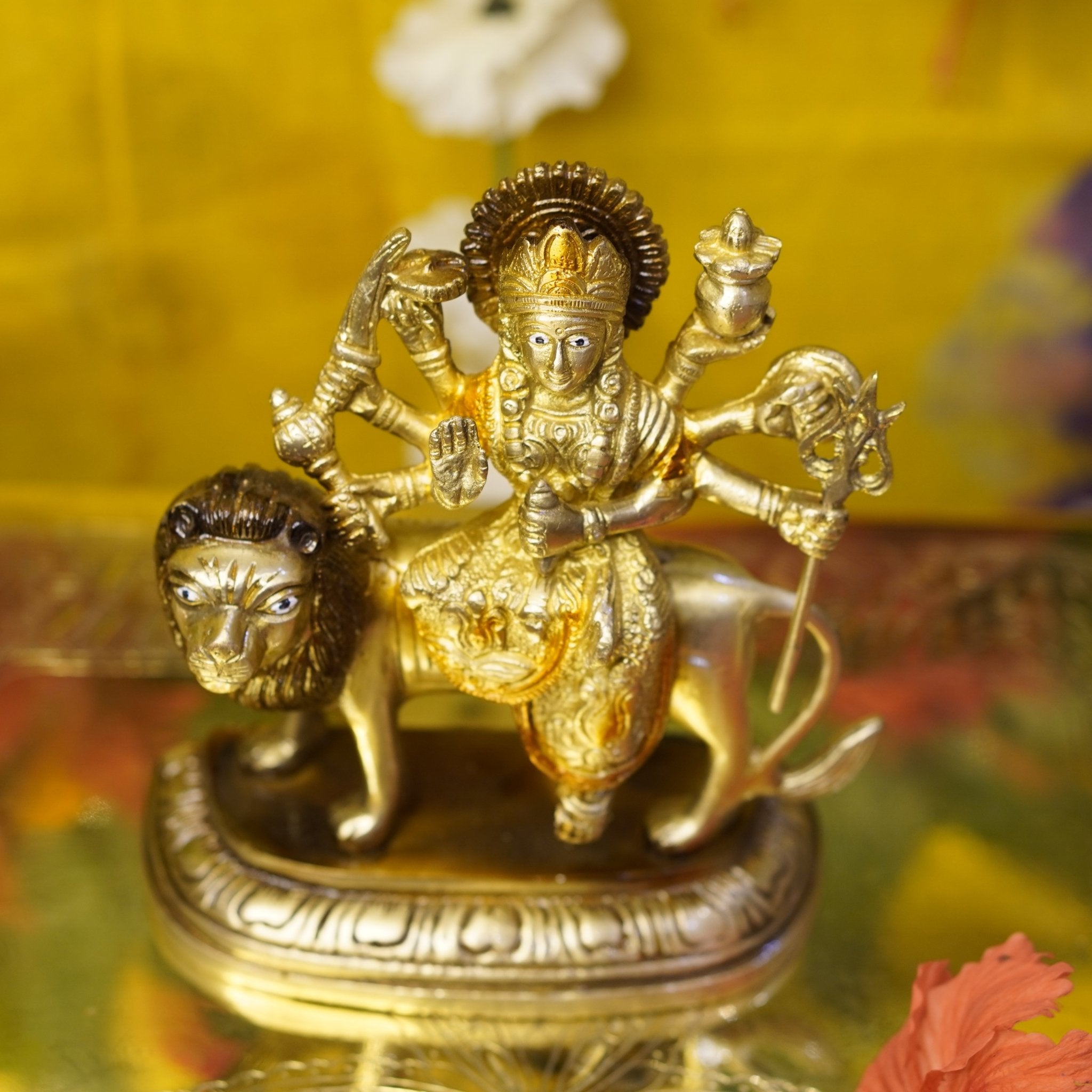 Brass Goddess Durga Idol - Brass Globe - 