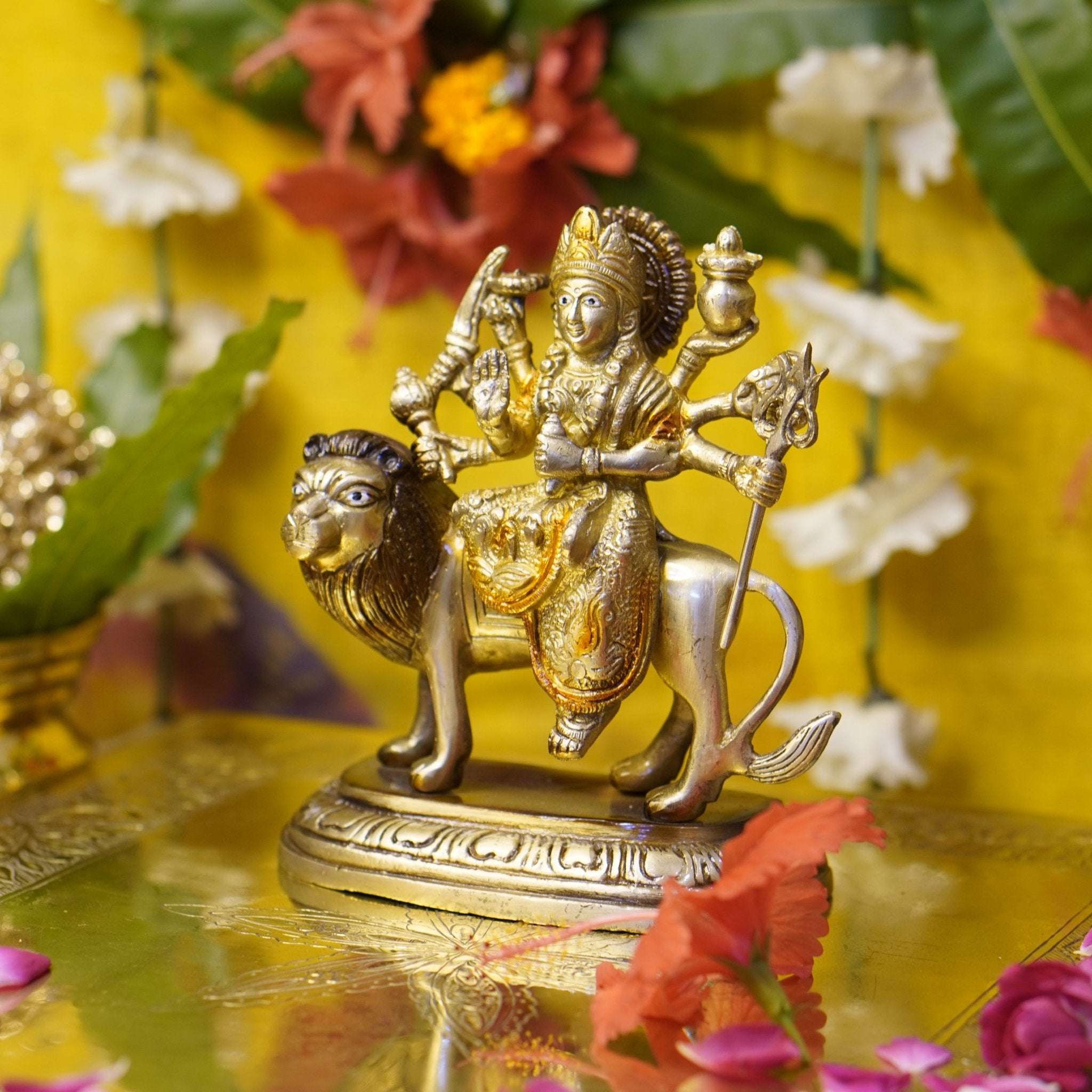 Brass Goddess Durga Idol - Brass Globe - 