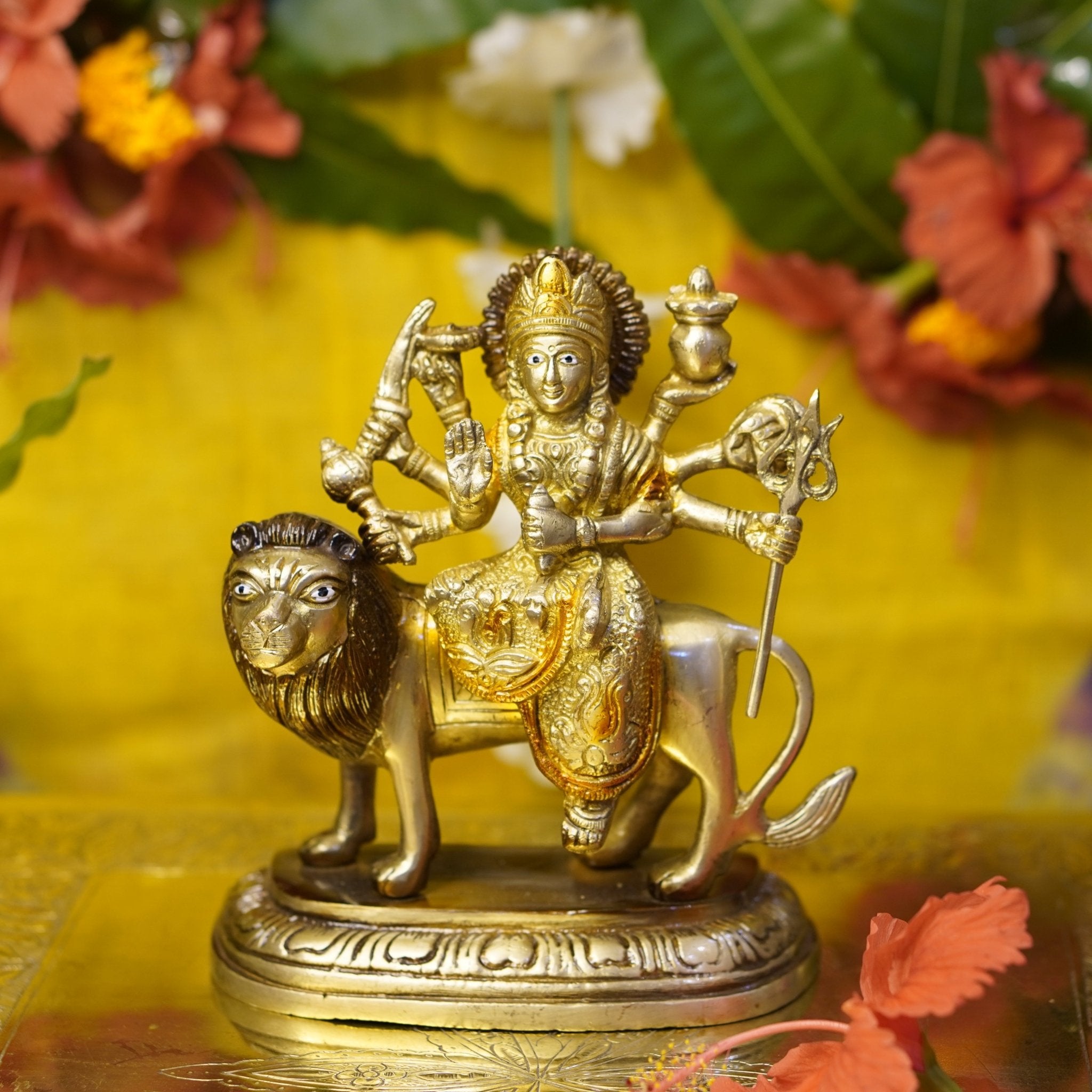 Brass Goddess Durga Idol - Brass Globe - 